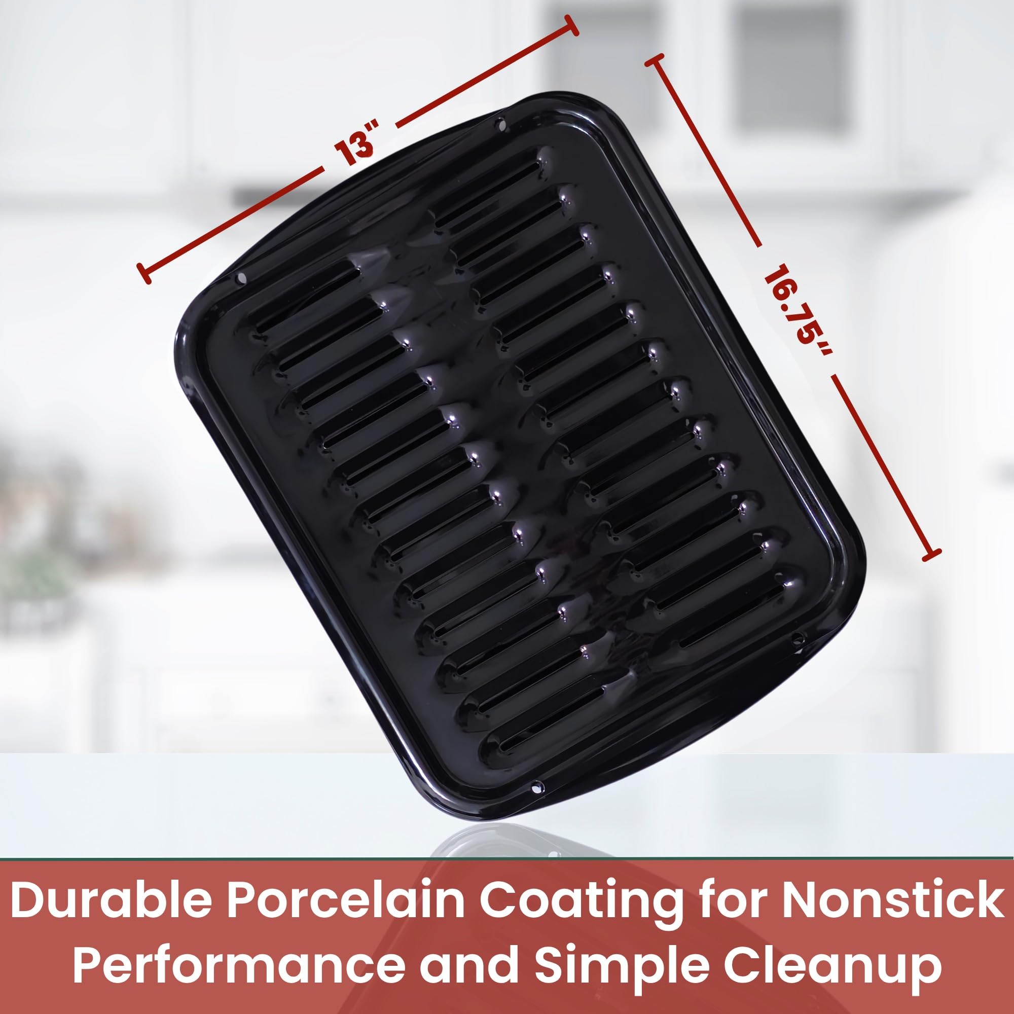 Broiler Pan for Oven Nonstick 16.75” x 13” Porcelain Nonstick Coated - Broiling Pan for Oven Withstands Heat up to 550° F - Heavy Duty Broil Pans and Rack Circulates Heat and Drains Fat (Black) - Image 5