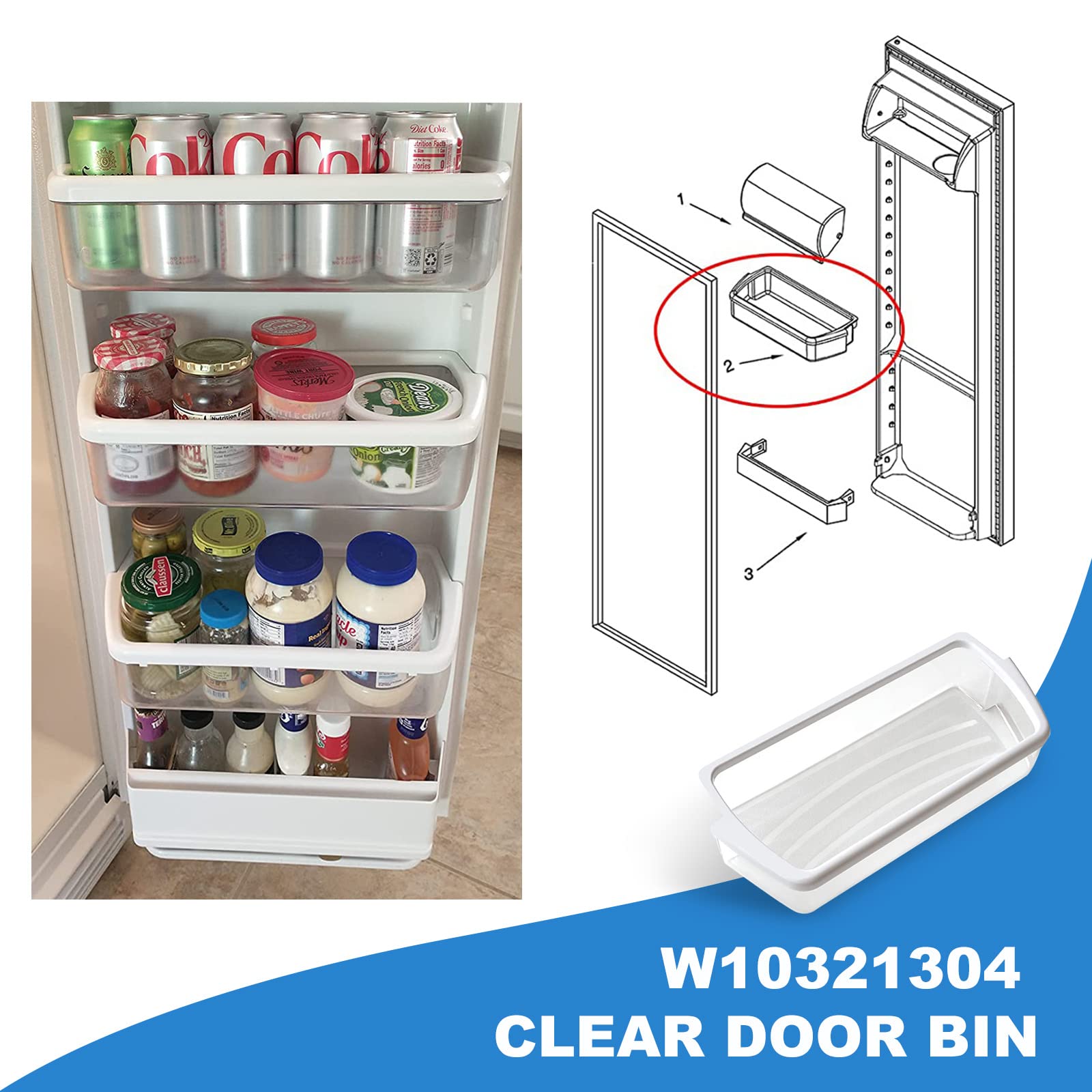 2 PACK Upgraded W10321304 Refrigerator Door Shelf Replacement Compatible with Whirlpool Fridge Door Bin WRS325FDAM01 WRS325FDAM02 WRS325FDAM04 ED5FVGXWS07 - Replace WPW10321304 AP6019471 2179574