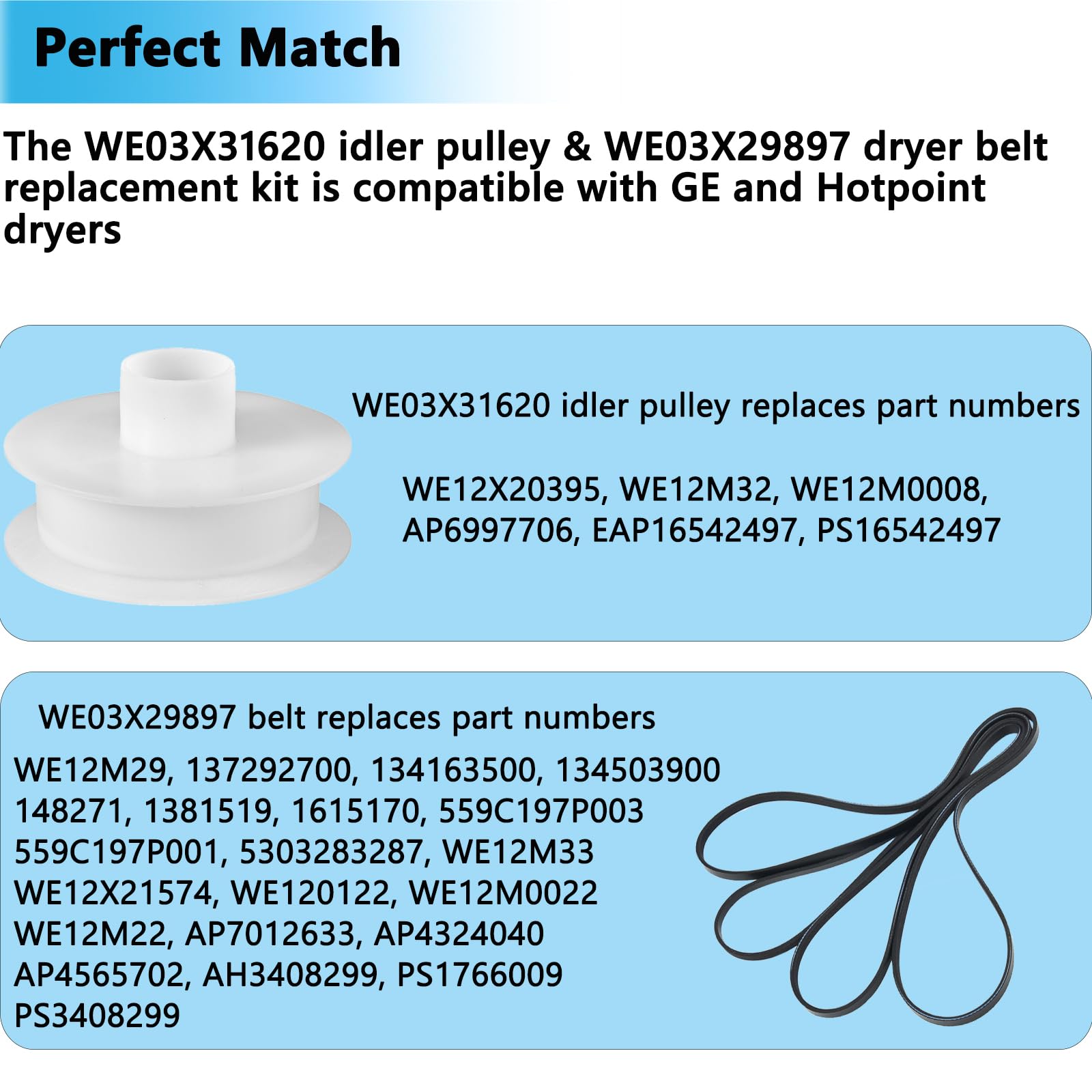 WE03X31620 Dryer Idler Pulley & WE03X29897 Dryer Belt Replacement Kit
