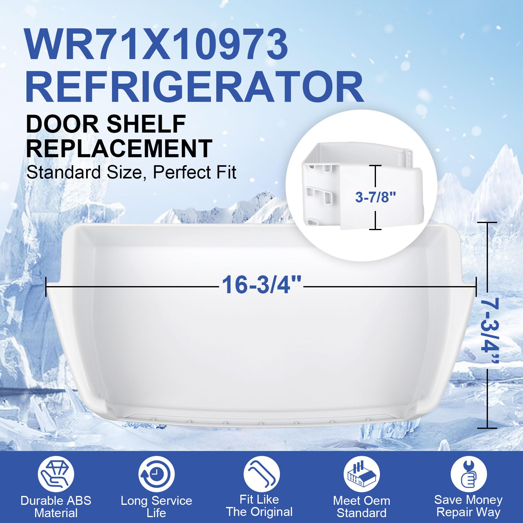UPGRADED WR71X10973 Refrigerator Door Bin Shelf Replacement Compatible with General Electric (GE) HotPoint Fridge Middle Shelf Parts (NO FRONT)Replace WR71X10253,WR71X10607,2313915,AP5628753,PS3513394 - Image 3