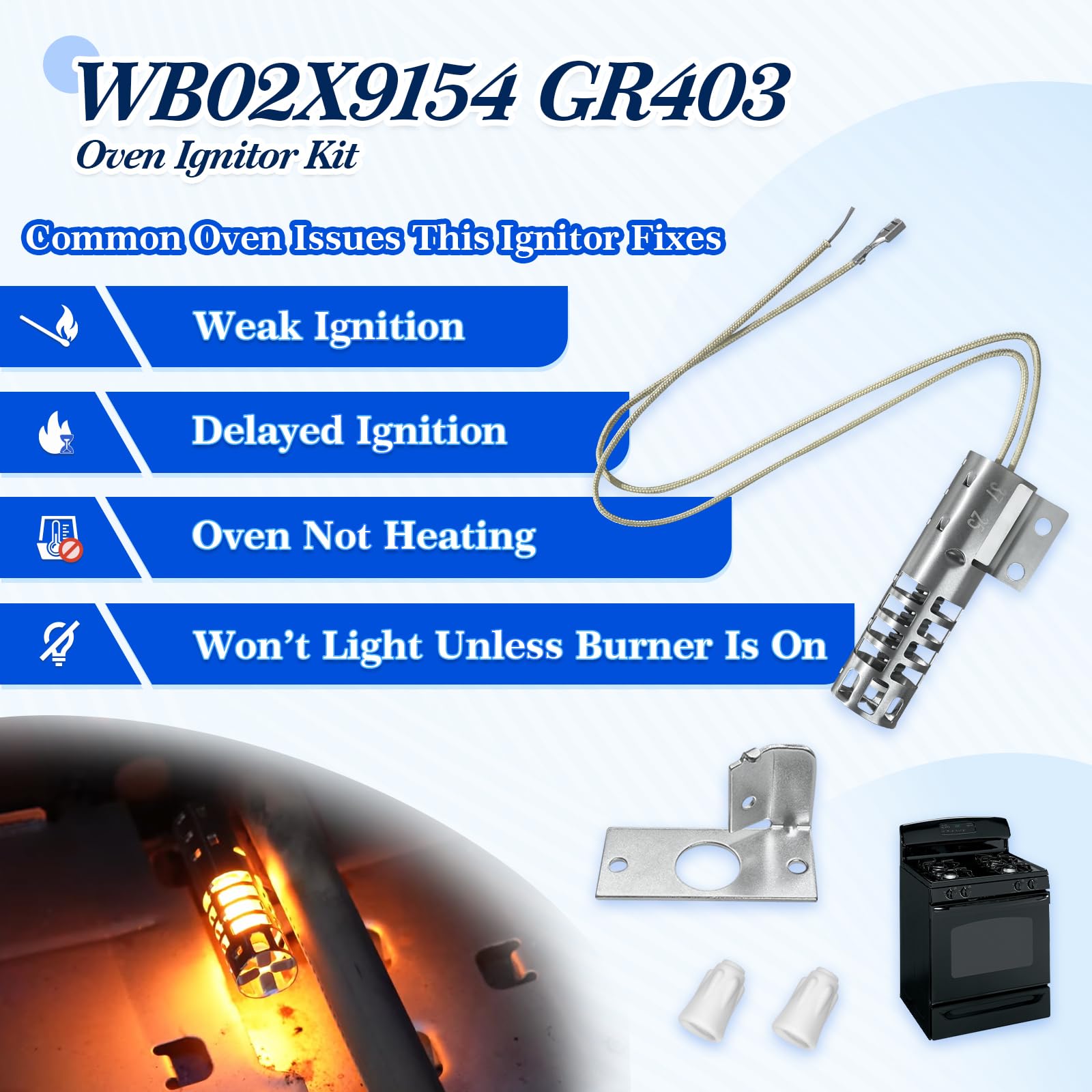 Upgraded WB2X9154 XL44 WB13K10027 Gas Range Oven Stove Round Ignitor Kit(3-1/2'' long 120V 2.5-3.0 A) for GE Hotpoint Kenmore Roper– Igniter Replacement for WB02X9154 WB13K3 WB13K4 300259 GR403 - Image 3
