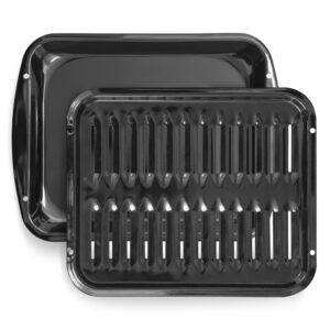 Broiler Pan for Oven Nonstick Porcelain Coated - 16.75” x 12.75” Whirlpool 4396923 Replacement Broiling Pan for Oven With Rack for High-Temperatures