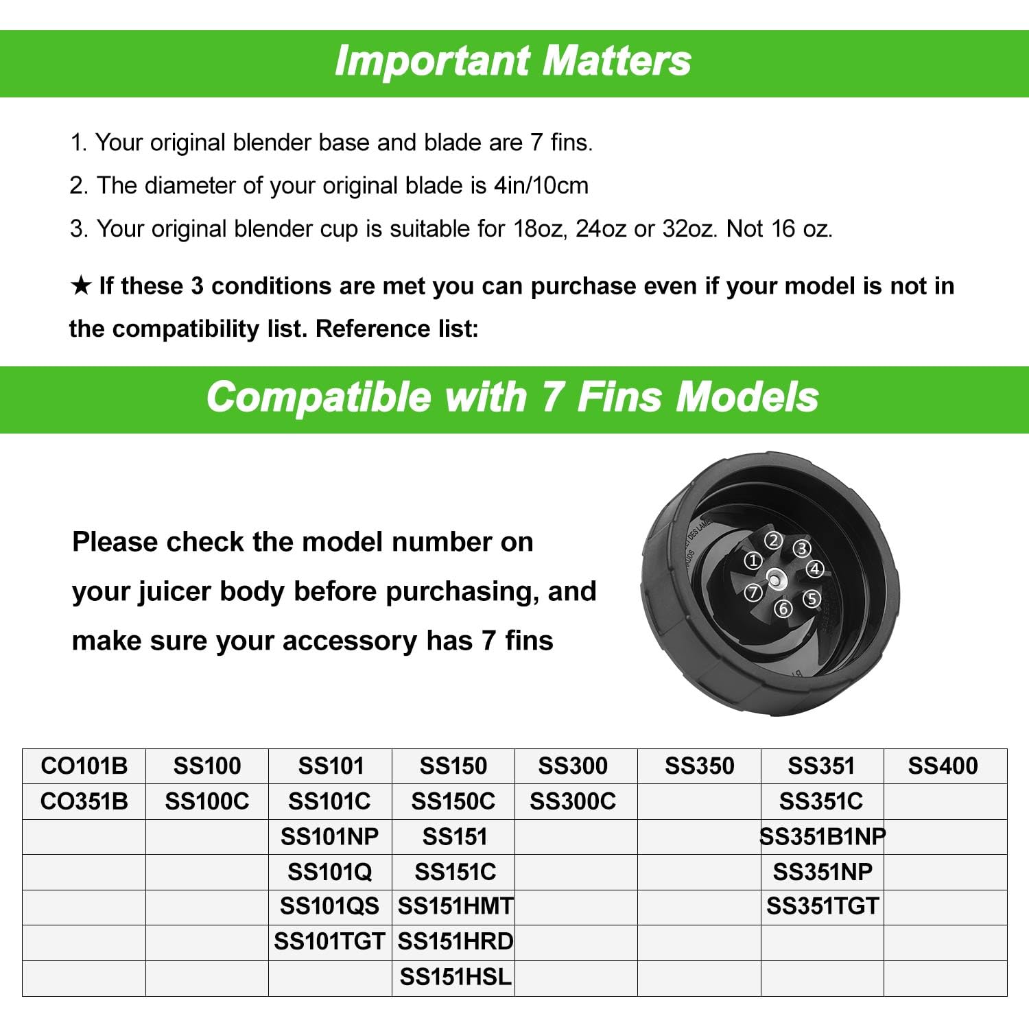 SS101 Replacement Blade for Ninja Blender Accessories, 7-Fins Blender Blade