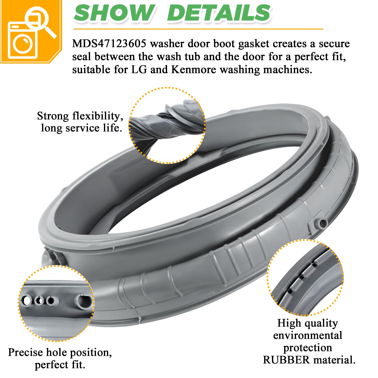 2026 Upgraded MDS47123605 Washer Door Boot Gasket 0EM Rubber Seal - Image 3