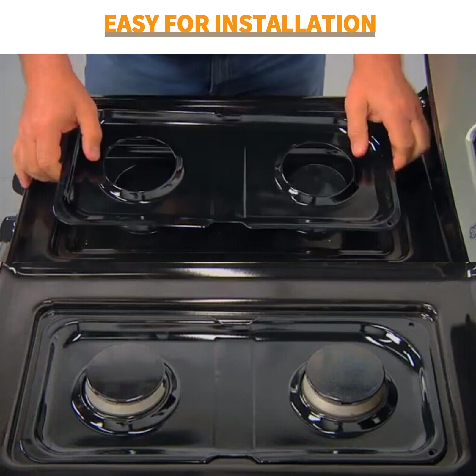 Upgraded Drip Pans Replacement for GE Hotpoint Gas Stove Drip Tray WB34K10009 Right WB34K10010 Left GE Double Oven Burner Drip Pan Spectra Part Gas Drip Bowl Catch Range Cooktop Burner Black 1set