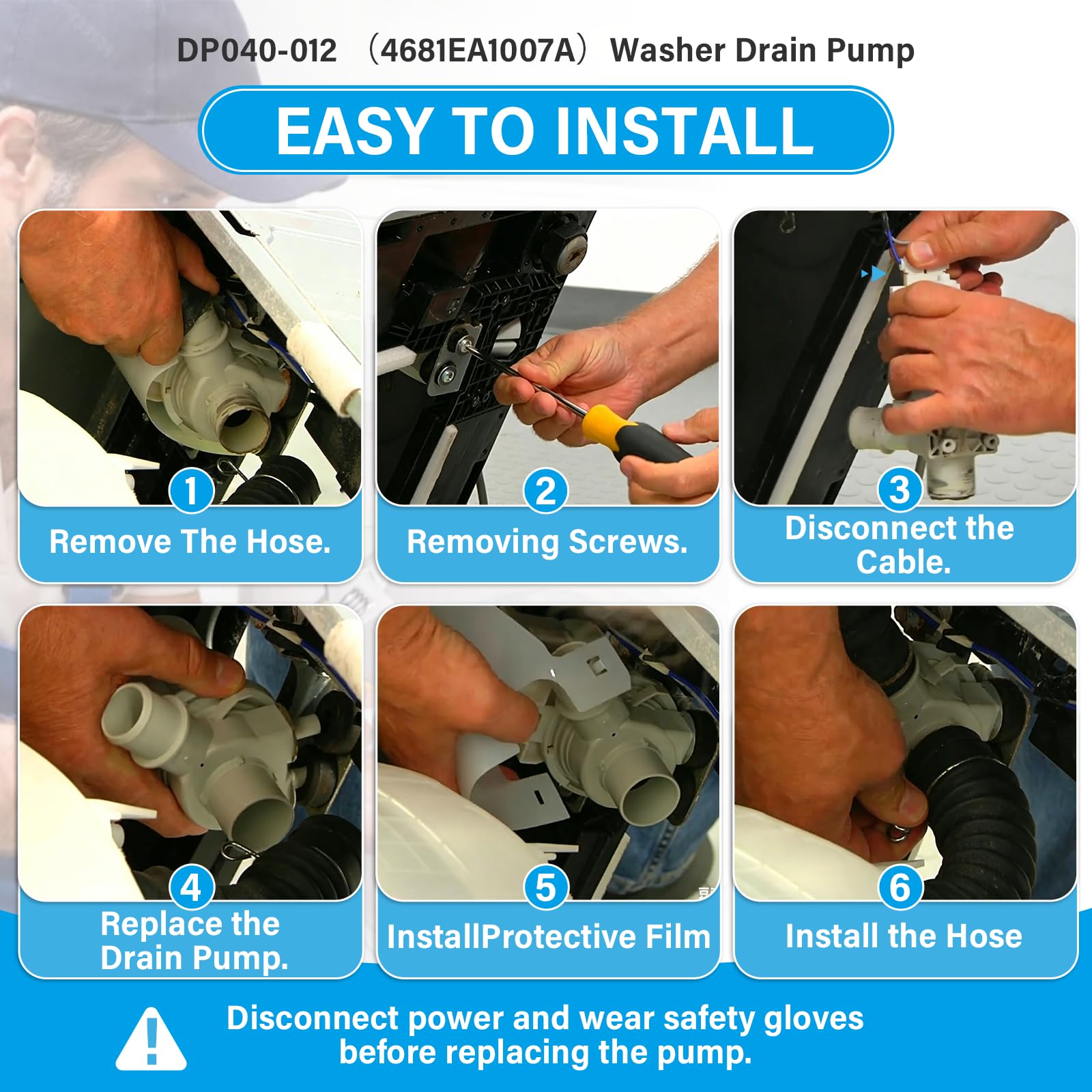DP040-012 Drain Pump Replacement for LG & Kenmore Washer 4681EA1007A 5859EA1004P 5859EA1004F WT5070CW WT5270CW WT4870CW WT4970CW - Image 6