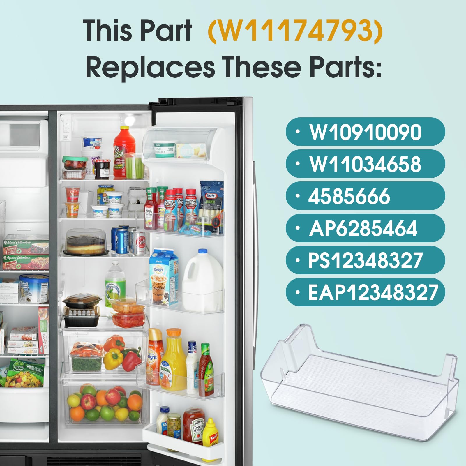 SUENTINSE OEM W11174793 Refrigerator Door Shelf Bin Compatible with Whirlpool Amana Kenmore Maytag, Replaces W11034658 W10910090 4585666 AP6285464 PS12348327 EAP12348327 - Image 7