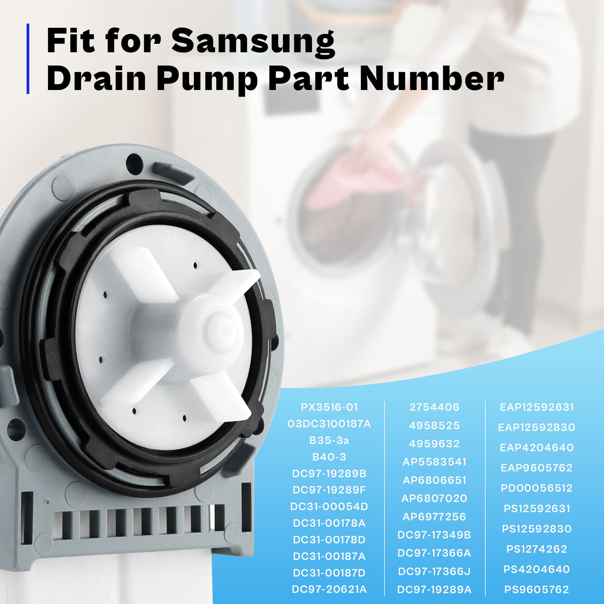 DC97-20621A Washer Drain Pump Motor fit for Samsung OEM Vrt Washer Drain Pump DC31-00178A PX3516-01 DC3100187A DC97-19289F DC97-19280F DC31-00178D B35-3A B40-3 WF42H5000AW by prime&swift - Image 3