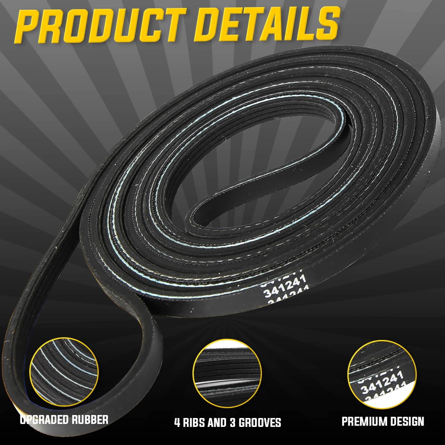 [3 Pack] Seentech 341241 Dryer Drum Belt Compatible with Whirlpool Kenmore