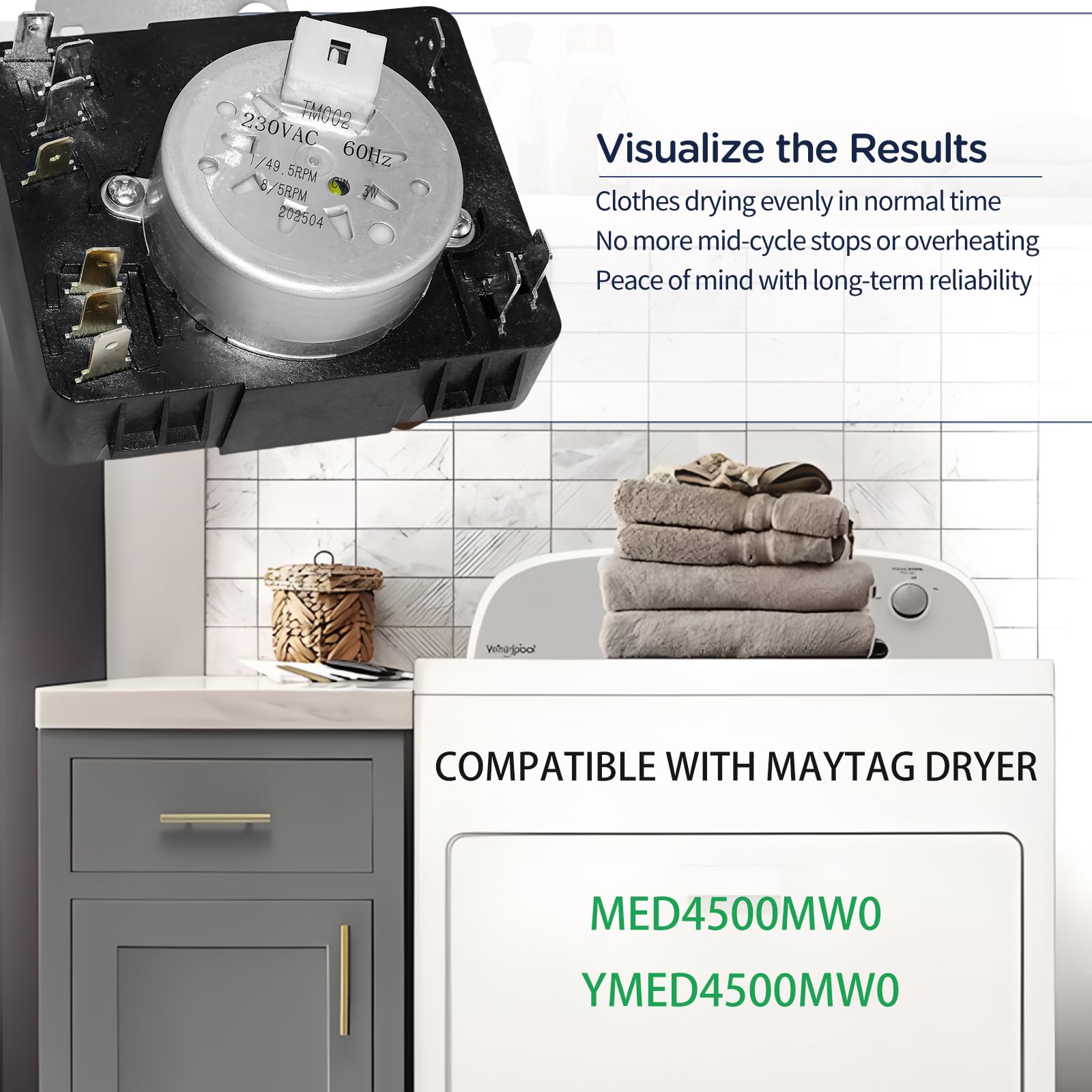W11566735 W11685947 Dryer Timer Compatible with Maytag Dryer MED4500MW0 YMED4500MW0 Replaces 4981088 AP7215858 PS17216594 EAP17216594 FIX17216594 162-428-1 - Image 3