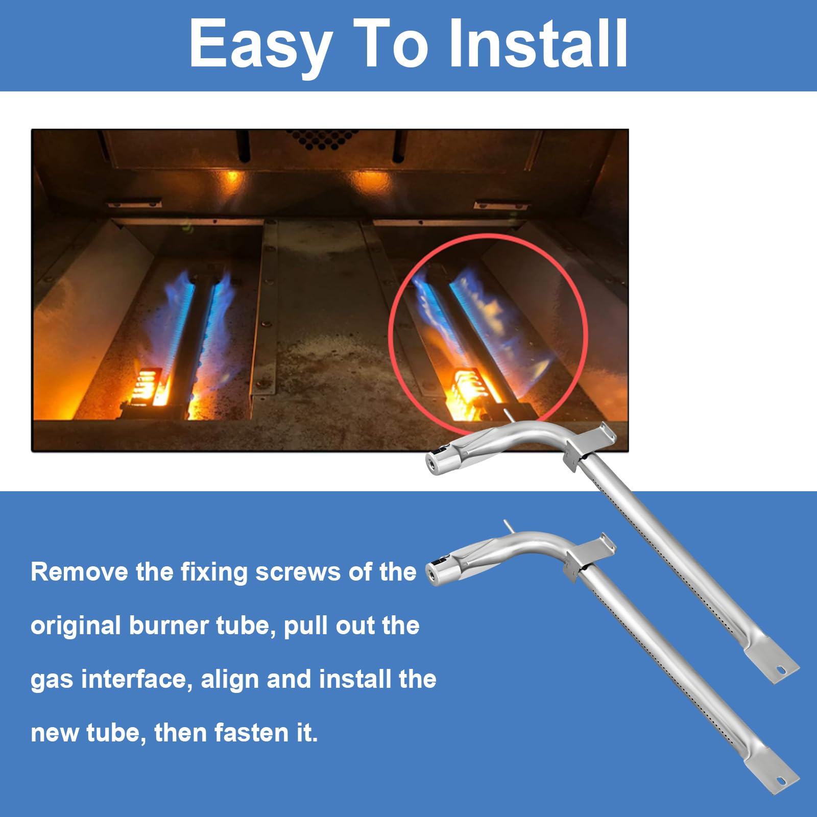 2 Pack PB050012 Oven Burner Tubes, Stainless Steel Oven Replacement Tube, Compatible With Viking Gas Burnner Models EVGIC305, EVGIC365, EVGIC485, VGIC305, Replace PB050009, AP5315675, 811319 - Image 5