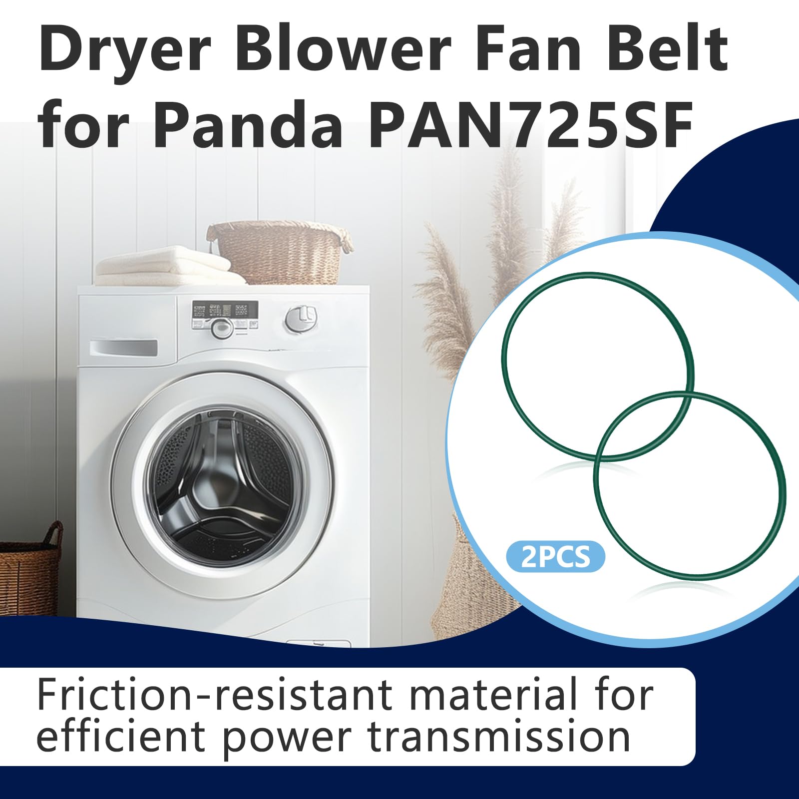 2Pcs PAN725SF Dryer Belt, Seamless Dryer Blower Fan Belt Mini, Compatible with 1.5 Cu.ft Mini Compact for Panda and Aluminus MOCO2 Dryer