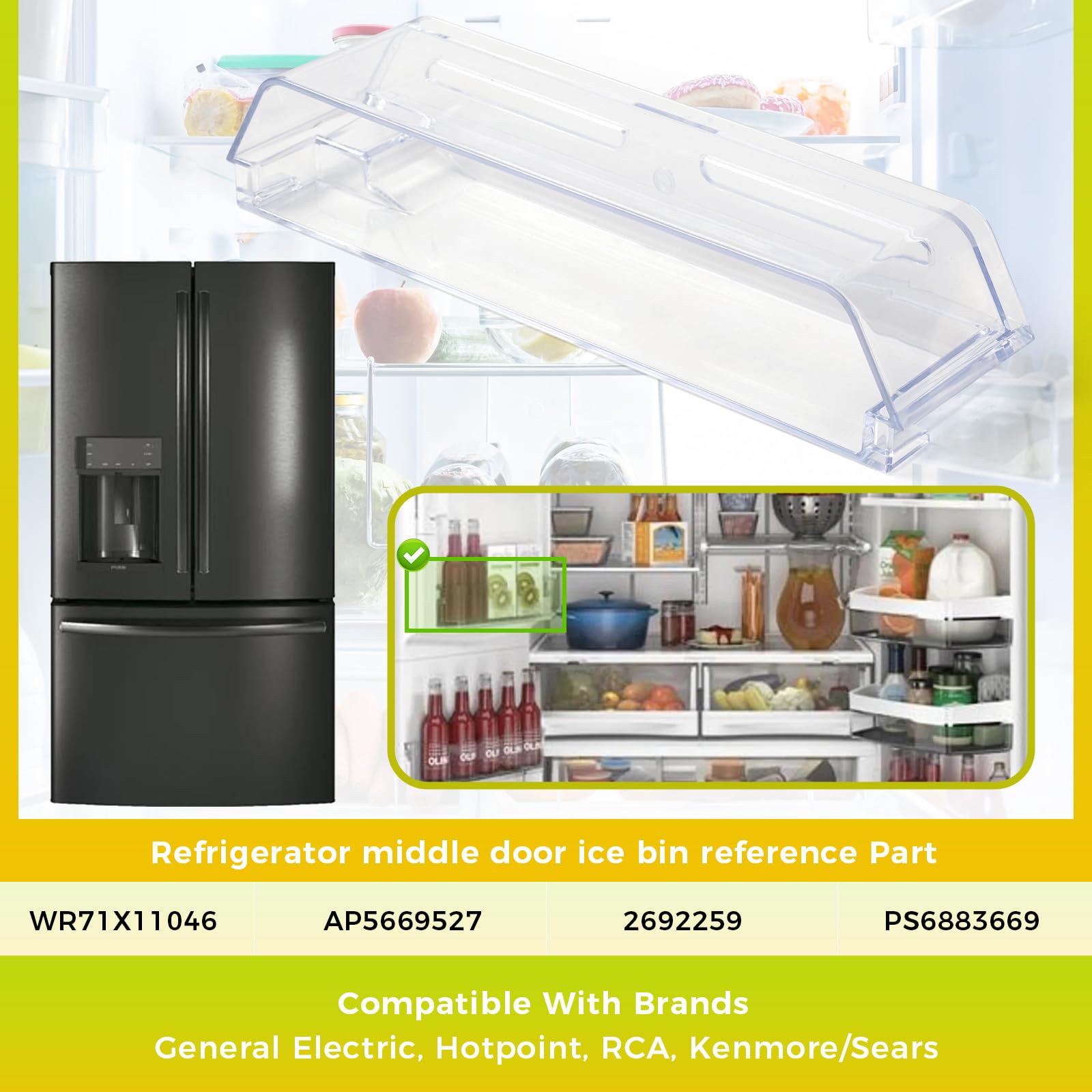 WR71X11046 Refrigerator Door Bin Compatible with GE Refrigerators, Refrigerator Middle Door Ice Bin for Restoring Storage Space and Organization - Image 5