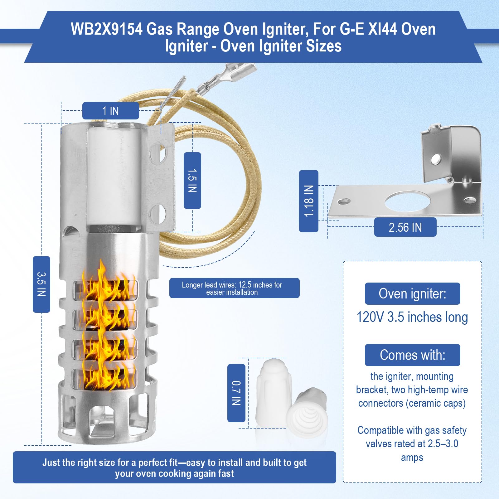 WB2X9154 Gas Range Oven Igniter for G-E XL44 Oven Igniter, for G-E Oven Igniter, Round for G-E Gas Oven Igniter Replacement WB13K10027 WB13K3 WB13K4 4342528 AP2014008 GR403 Etc,120V Model Specific. - Image 3