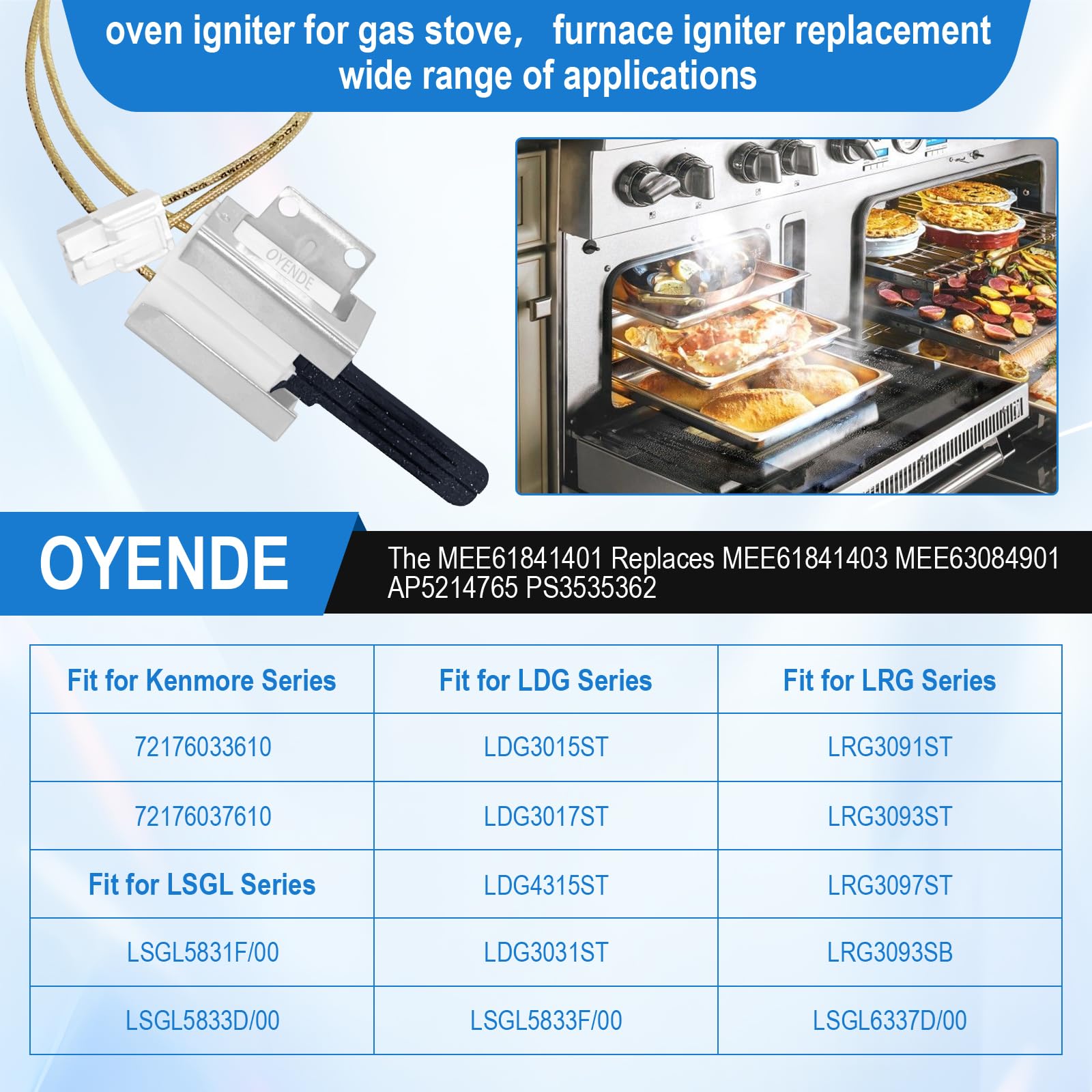 Upgrade MEE61841401 Gas Range Oven Igniter, for LG Oven Igniter Replacement(LRG, LSS, LDG, LSG, LTG), for LG Gas Ranges Igniter, Replaces MEE61841403 MEE63084901 Oven Igniter for Gas Stove.