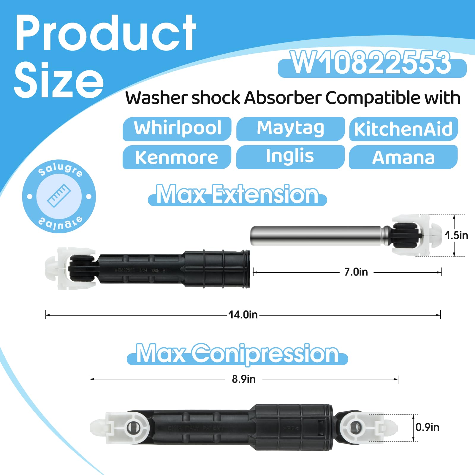 OEM W10822553 8182812 Washer Shock Absorber 4-Pack Compitable for Whirlpool Maytag Amana Kenmore KitchenAid Washer, Replacement Part W10015830 W10261477 W10822553VP 4273183 AP5985209 EAP11723173 - Image 3