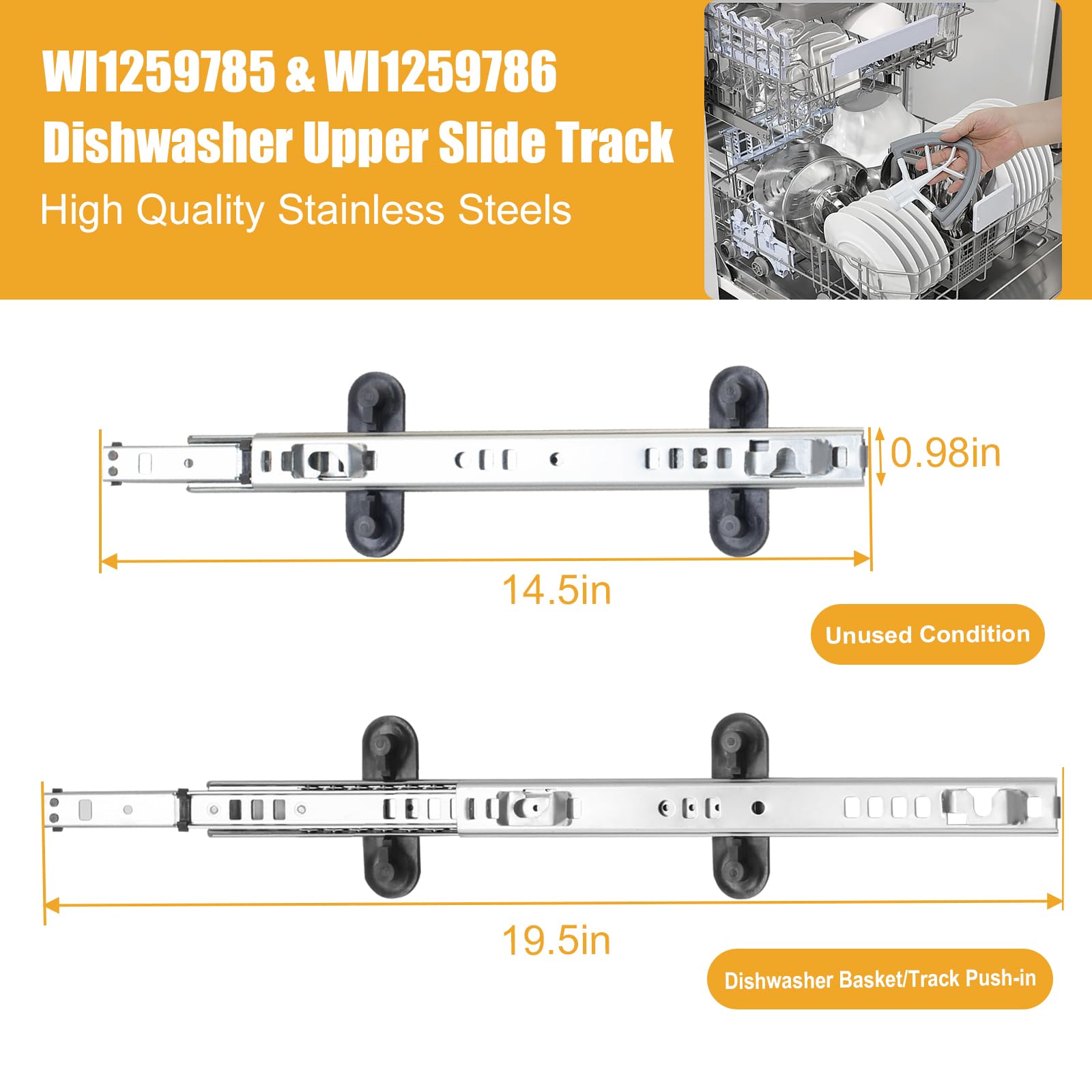 W11259786 W11259785 Dishwasher Dishrack Slide Track (Left & Right) - Compatible With Whirlpool KitchenAid Maytag Jenn-Air Dishwasher - Replaces PS12584377 PS12584377 AP6783993 AP6783993 KDTE204EPA2 - Image 8