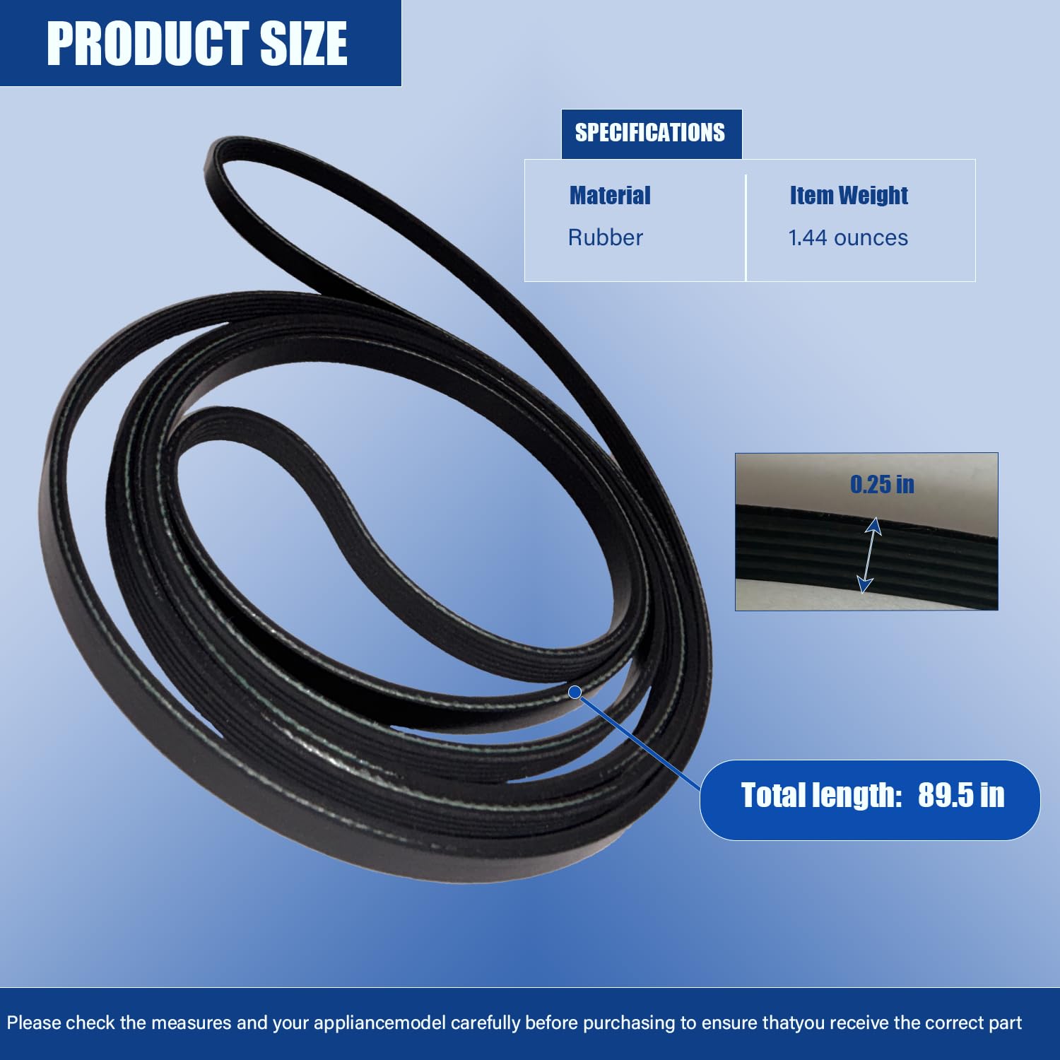 𝐔𝐩𝐠𝐫𝐚𝐝𝐞𝐝 Dryer Drum Drive Belt Premium Dryer Replacement Part Compatible with GE GTD42EASJ2WW GTD33GASK0WW GTD65EBSJ3WS DBXR463ED1WW GTDP180ED0WW GTD33EASK0WW 89.5 in - Image 4