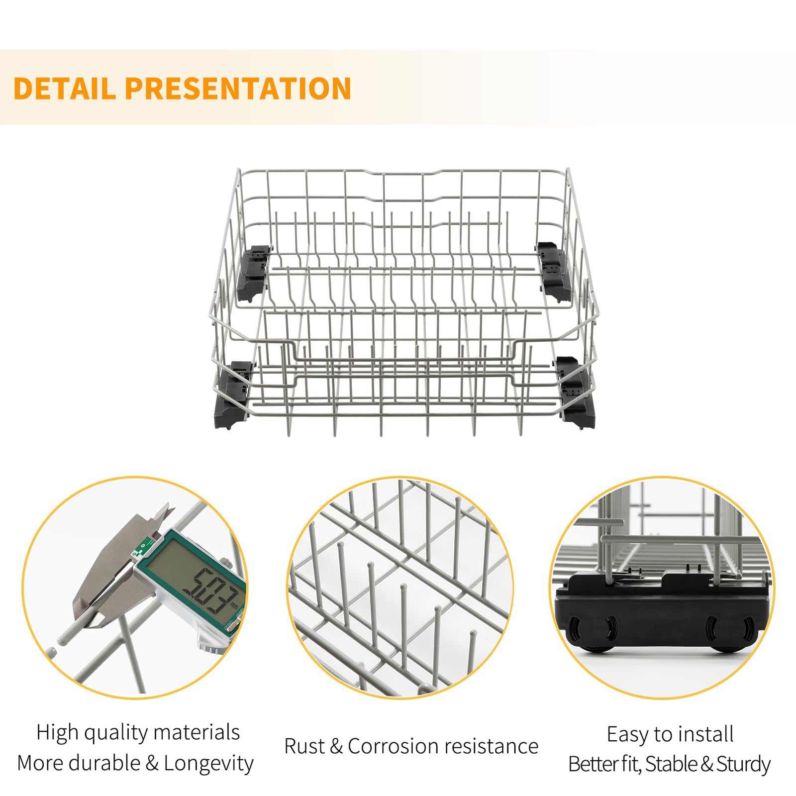 Allstare WD28X26099 WD28X34744 Dishwasher Rack Replacement for GE Dishwasher Parts Lower Dishrack WD28X24396 GDF510PSR3SS GDF510PSM0SS GDF535PSR0SS GE Dishwasher Bottom Rack Wheels Drawer Tray - Image 5