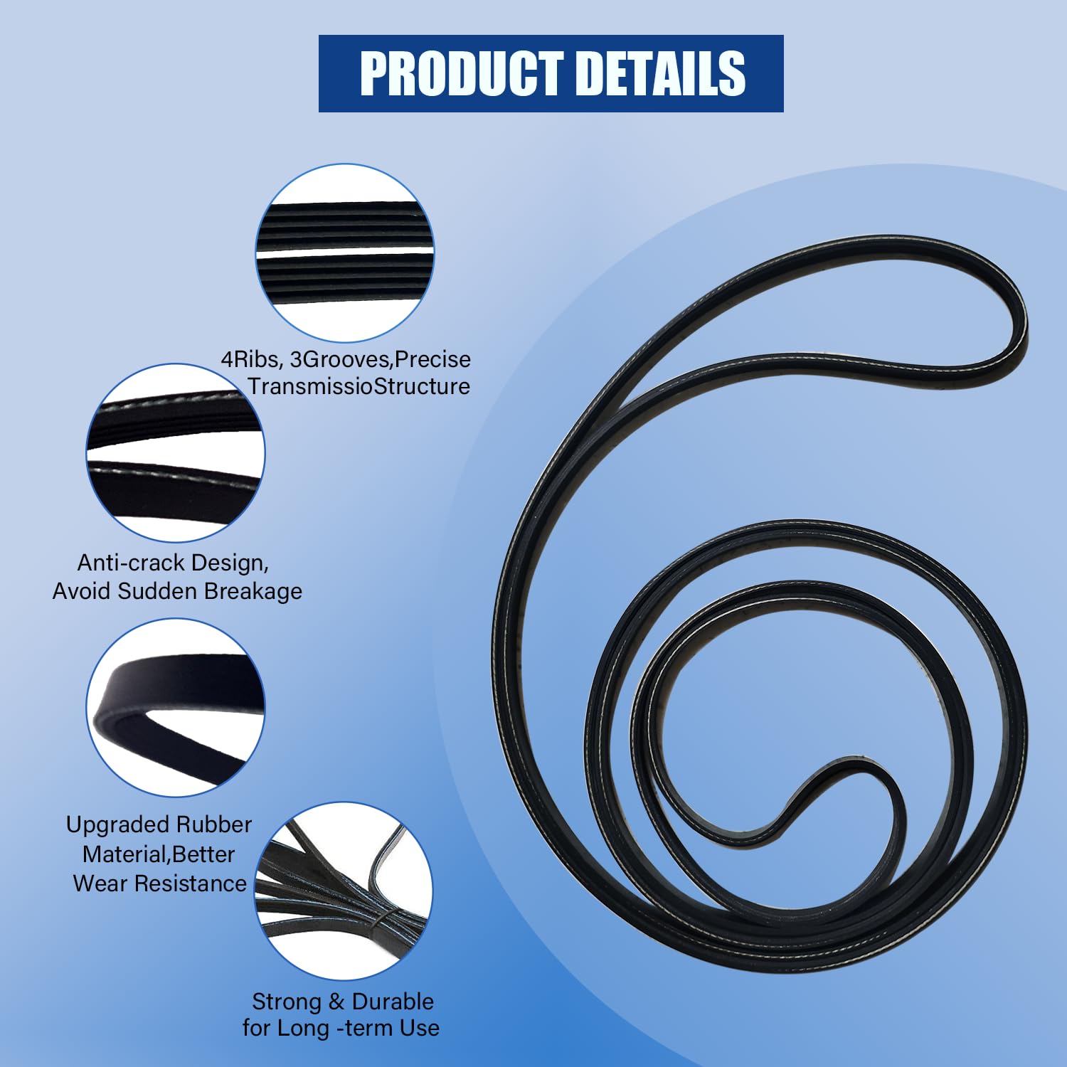 𝐔𝐩𝐠𝐫𝐚𝐝𝐞𝐝 Dryer Drum Drive Belt Premium Dryer Replacement Part Compatible with GE GTD42EASJ2WW GTD33GASK0WW GTD65EBSJ3WS DBXR463ED1WW GTDP180ED0WW GTD33EASK0WW 89.5 in - Image 3