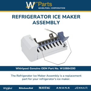 Whirlpool W10884390 Genuine OEM Refrigerator Ice Maker Assembly Replacement Part - Replaces W10377152, W10469286, WPW10377152, WPW10469286 and W10793298