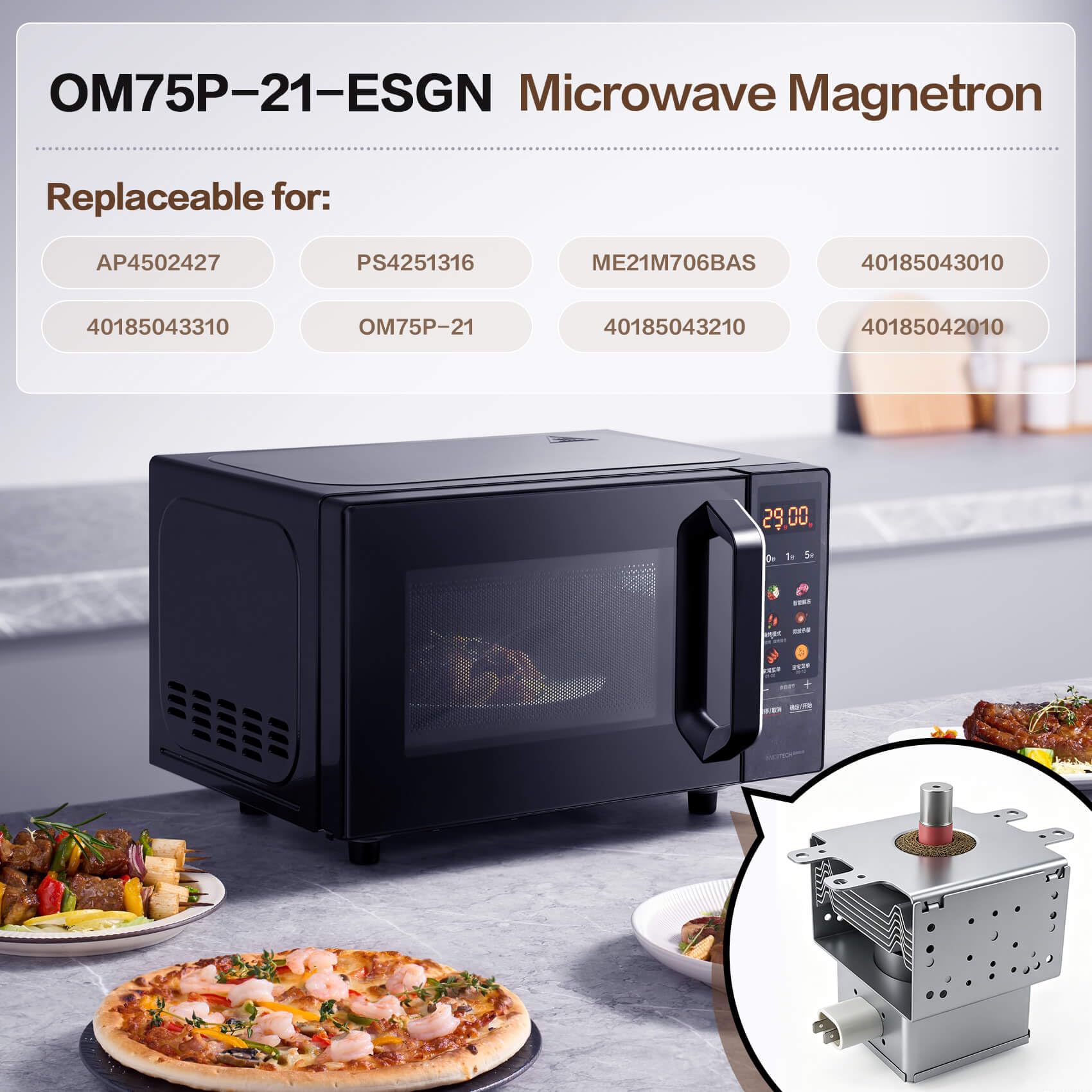 OM75P-21-ESGN Magnetron Compatible with Samsung GE Kenmore Whirlpool Replacement for AP4502427, PS4251316, ME21M706BAS, 40185043010, 40185043310, OM75P-21 - Image 4