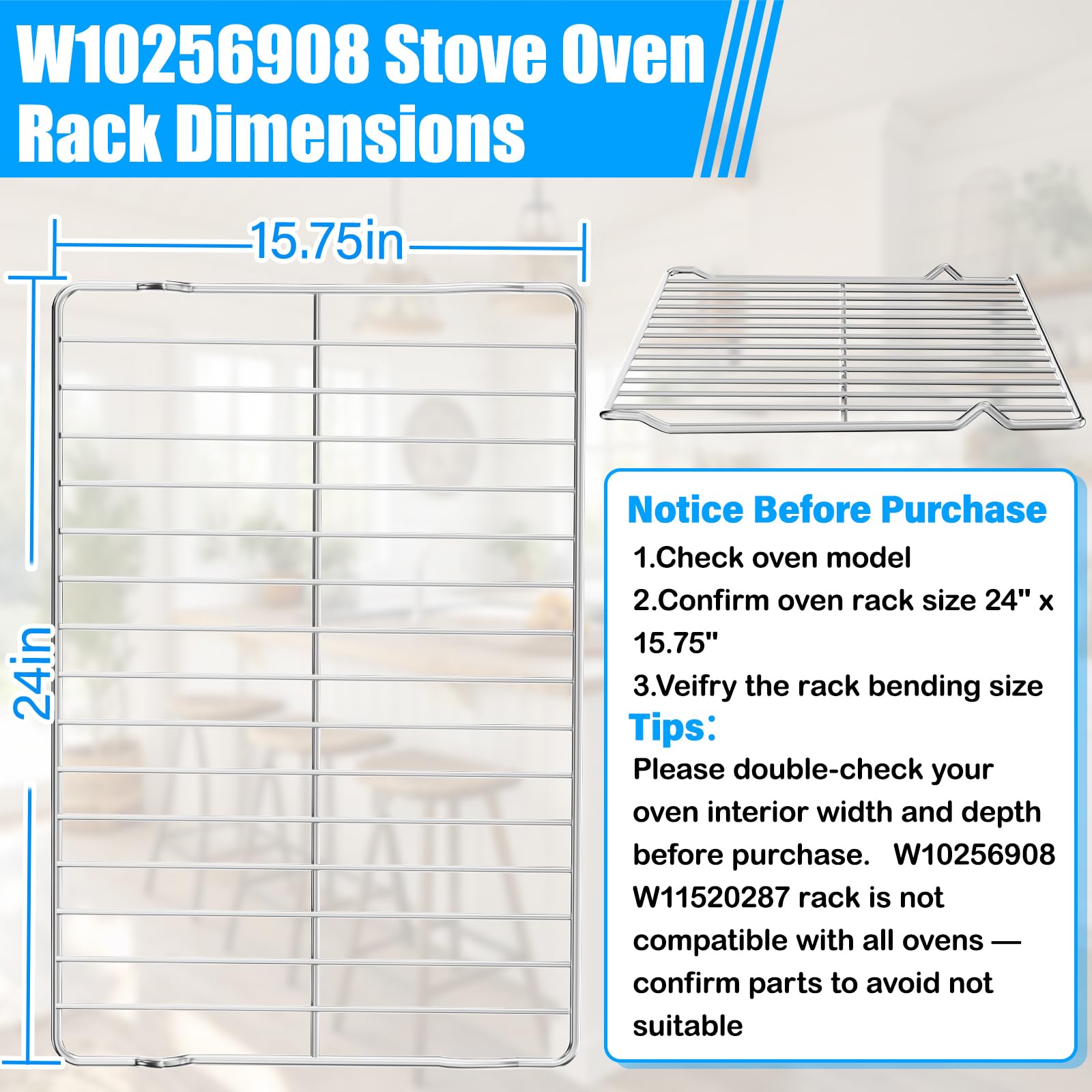 UPGRADED W10256908 Oven Rack For Whirlpool Oven Racks Replacements Range Stove Rack for Amana Kitchenaid Maytag Oven Racks Parts W11520287 W10268578 W10179196 Replacement Oven Racks 24" x 15.75" - Image 6