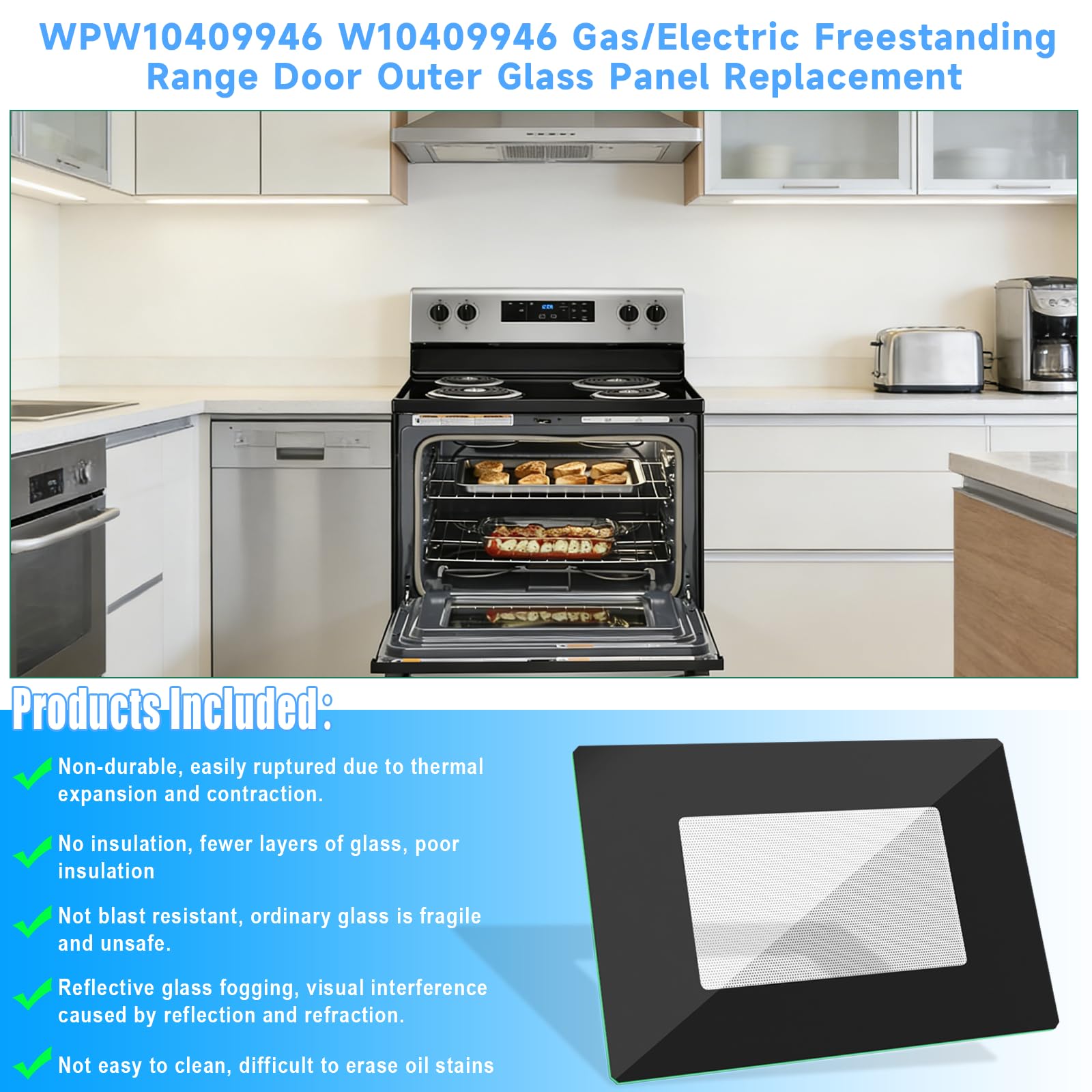 Upgraded WPW10409946 W10409946 Gas/Electric Freestanding Range Oven Stove Door Outer Glass Panel Replacement Compatible with Whirlpool Gas/Electric Range Oven Stove Parts 2210188 AP6021060 PS11754380 - Image 4