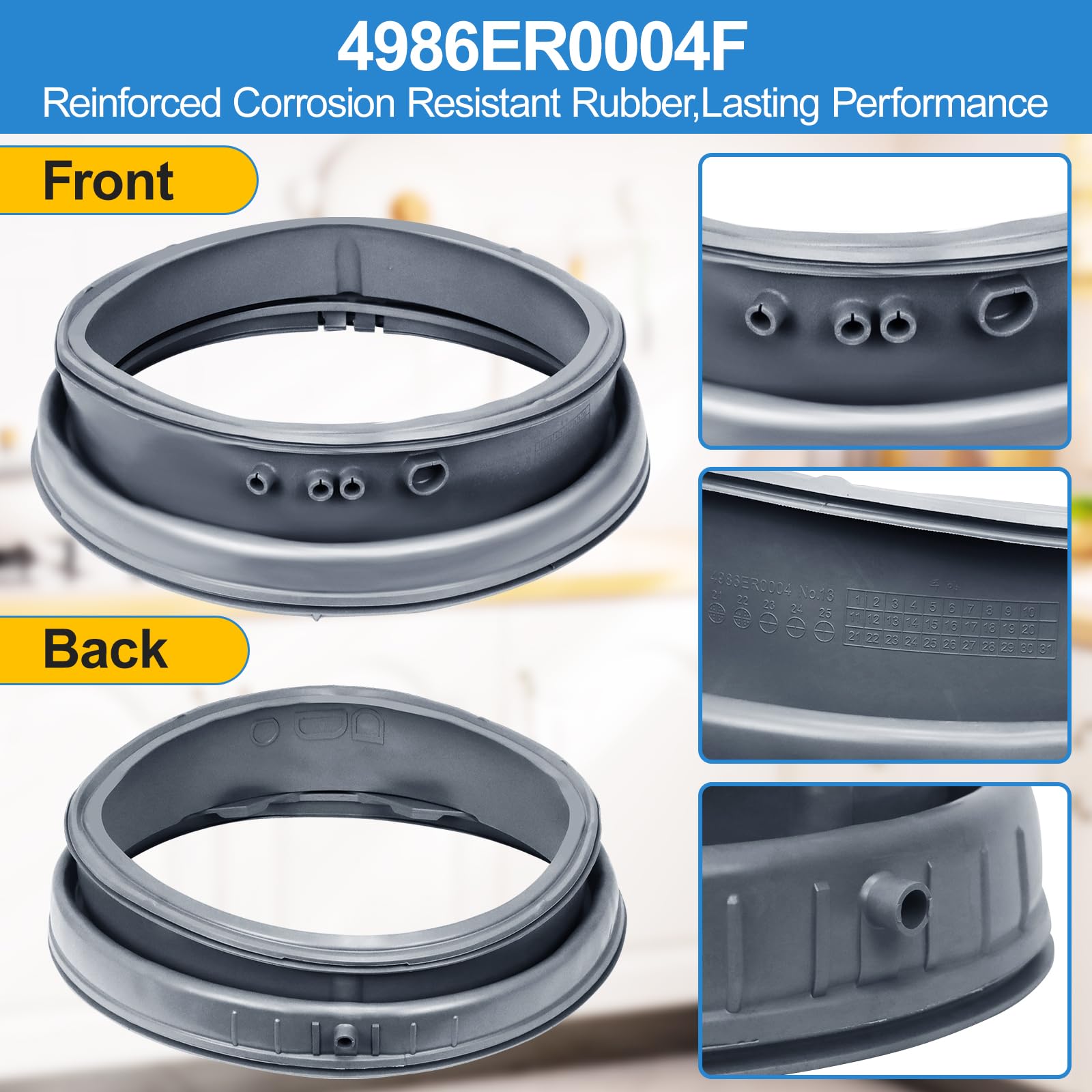 Upgraded 4986ER0004F Washer Door Boot Gasket Compatible with Kenmore LG Front Load Washer Door Seal Parts 4986ER0004J 4986ER0004K LG Washer Door Gasket WM2250CW WM2101HW WM2050CW WM2301HR Rubber Seal - Image 7