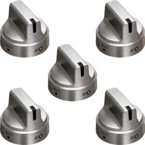 Stainless Steel WB03X24818 Gas Stove Knob for GE Gas Range, Compatible with JGB64, JGB66, JGB70, JGB72, JGB73, JGB86, JGBS6, JGBS8 GE Adora Series, Replaces PS11729081-5 Packs (1 Year Warranty)