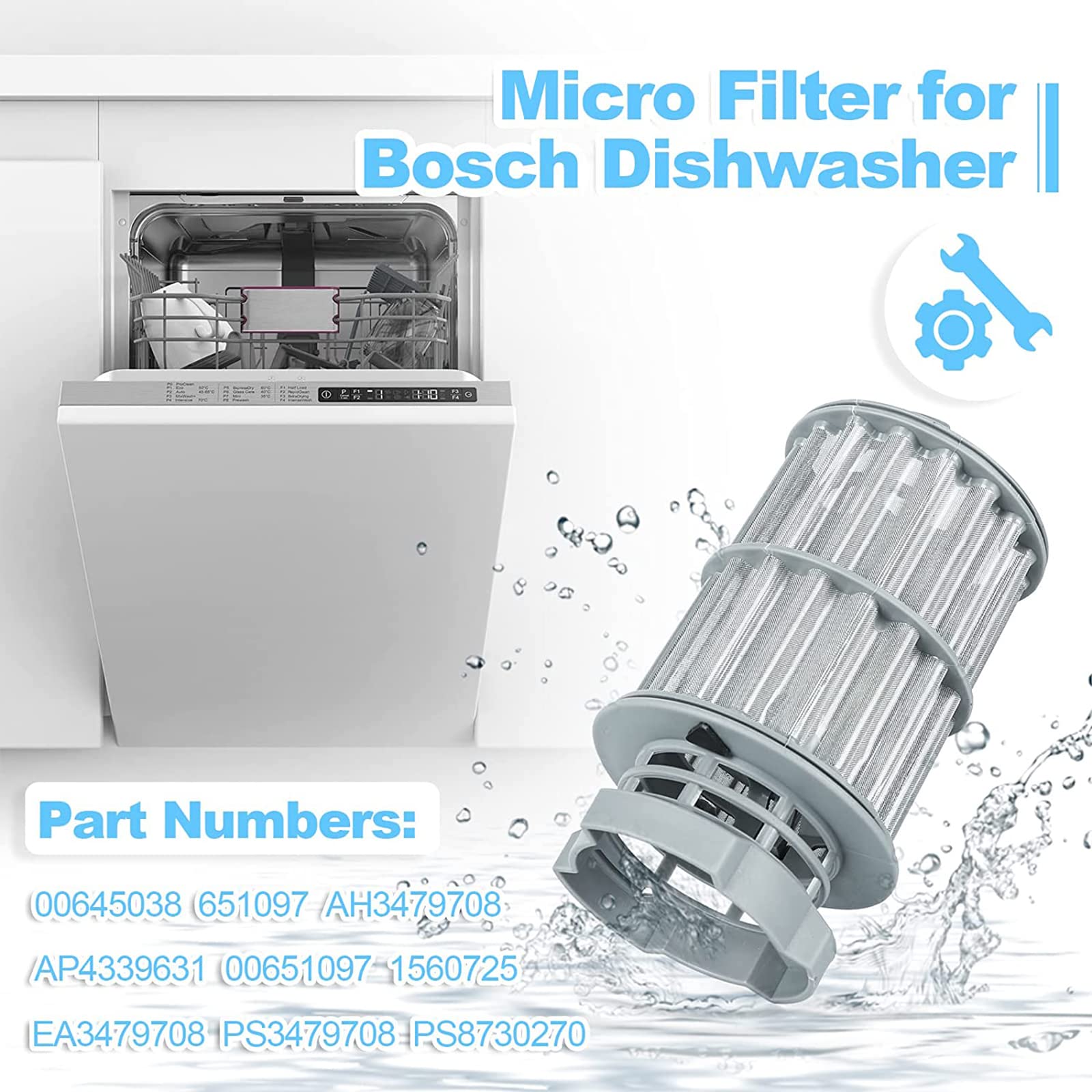 New Upgraded 00645038 645038 Micro Filter For Bosch Kenmore Dishwasher Parts Replaces AP4339631, 00651097, 1560725, 651097, AH3479708, EA3479708, PS3479708, PS8730270