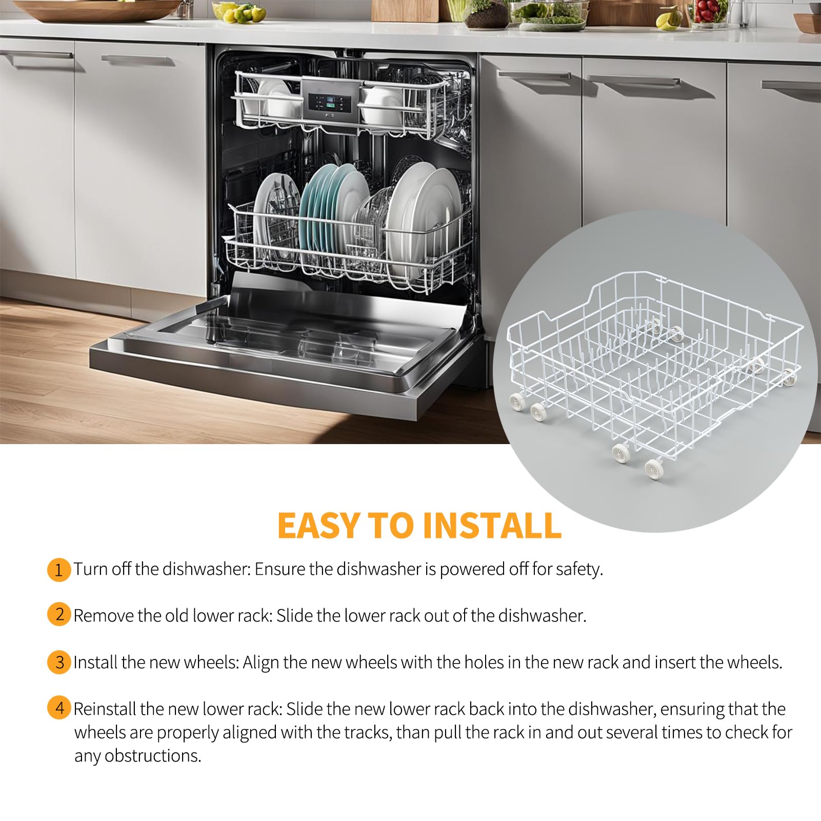 Allstare WD28X10384 Dishwasher Lower Rack Replacement Parts for GE Dishwasher Parts Lower Dishrack Assembly with Wheels GHDA485N10CS GLD4406R00BB GE Dishwasher Bottom Rack 22.2"D x 21.3"W x 7.3"H