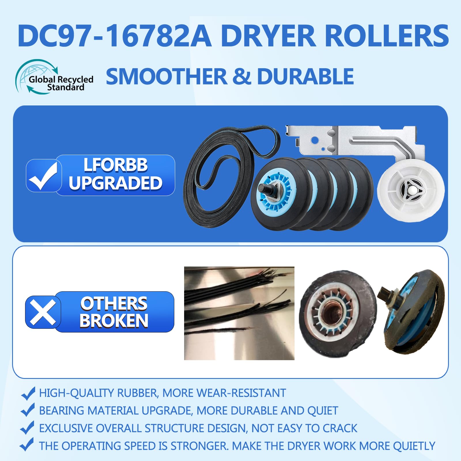 【Upgraded】Dryer Roller Replacement Part for Samsung DV42H5000EWA3 DV45H7000EWA2 DV48H7400EWA2 DV42H5200EPA3 DV40J3000EWA2, DC97-16782A Dryer Roller DC93-00634A Idler Pulley 6602-001655 Dryer Belt Kit - Image 4