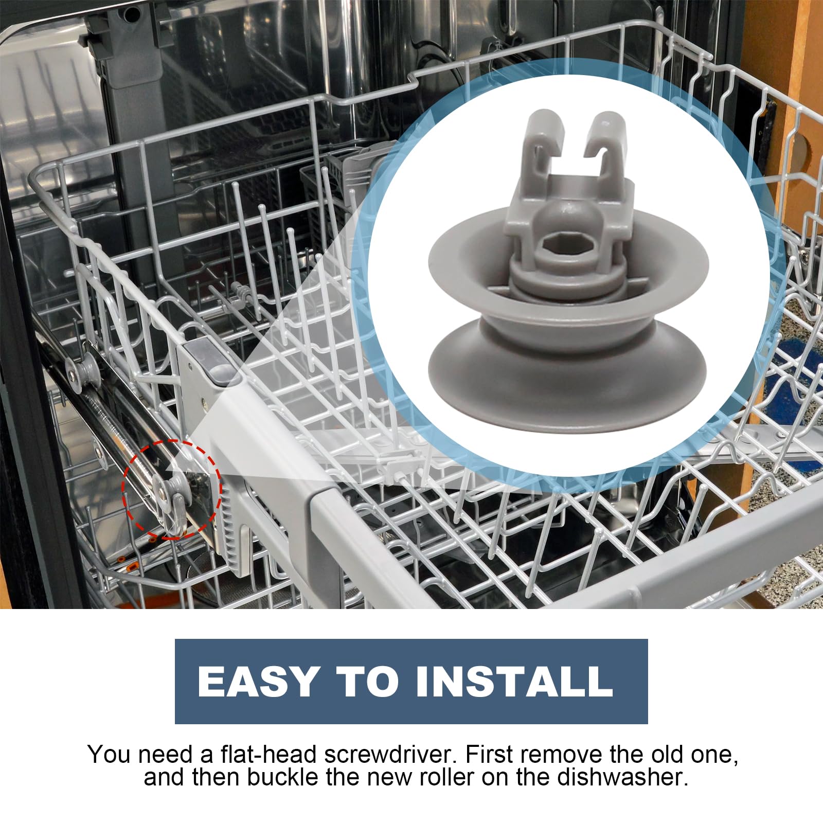8Pcs Dishwasher Upper Wheel Assembly 611475 Replacement for Bosch Dishrack Upper Rack Wheel Replace# bsh-00611475 1559847 AH3477735 AH8727387 Grey (Upper Rack Wheel)