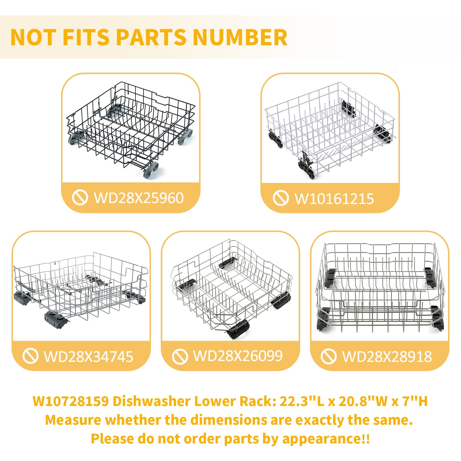 Stainless Steel W10728159 Dishwasher Lower Rack Replacement for KitchenAid Maytag Dishwasher Parts with Wheels W10525646 KDFE104DSS2 Lower Dishrack 22" x 20.7" Whirlpool Dishwasher Bottom Rack Drawer - Image 5