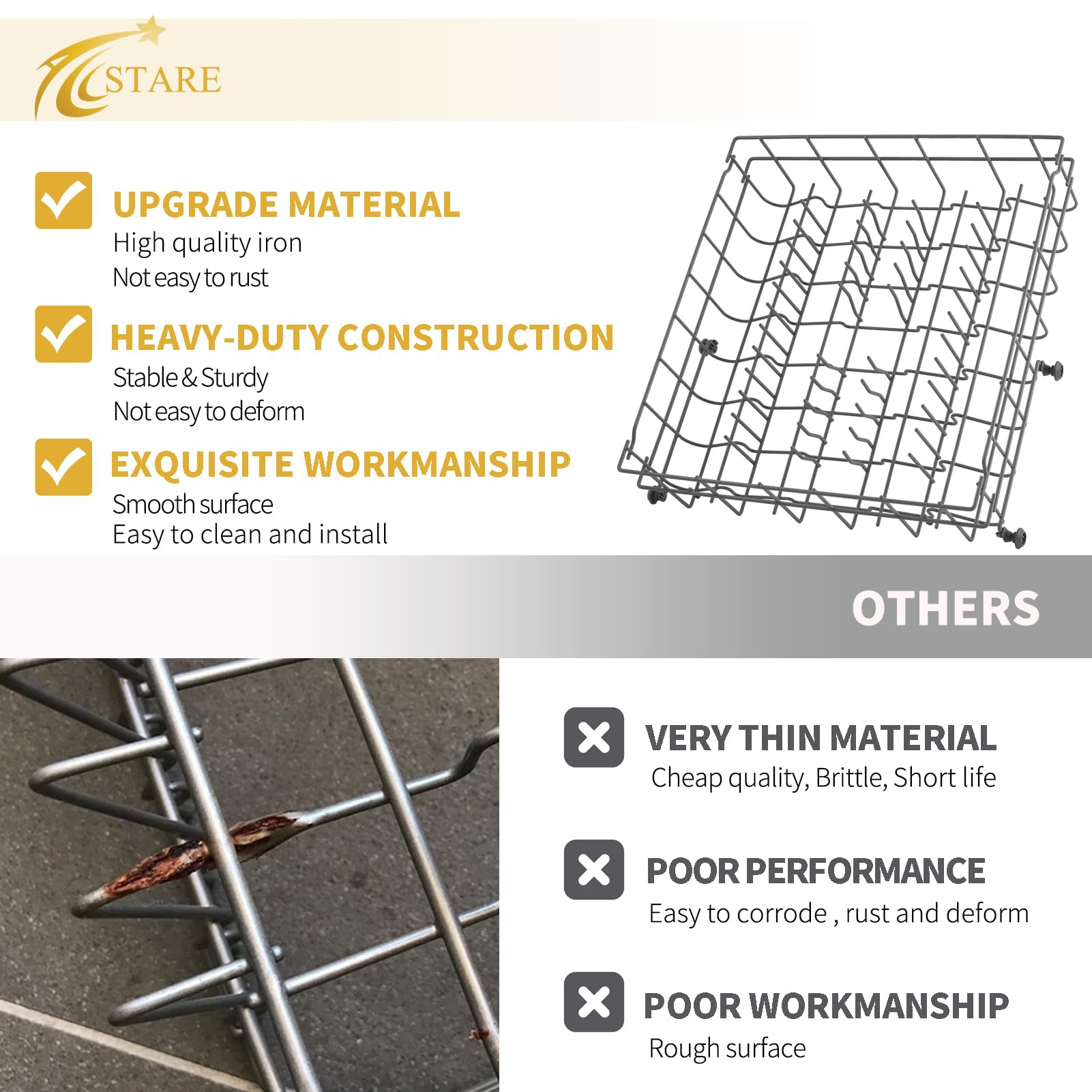 Upgraded 5304535380 Dishwasher Upper Rack Replacement for Frigidaire Kenmore Crosley Dishwasher Parts Upper Dishrack Assembly FBD2400KB12B FFBD2406NS9B Dishwasher Upper Shelf top Rack Drawer Wheels