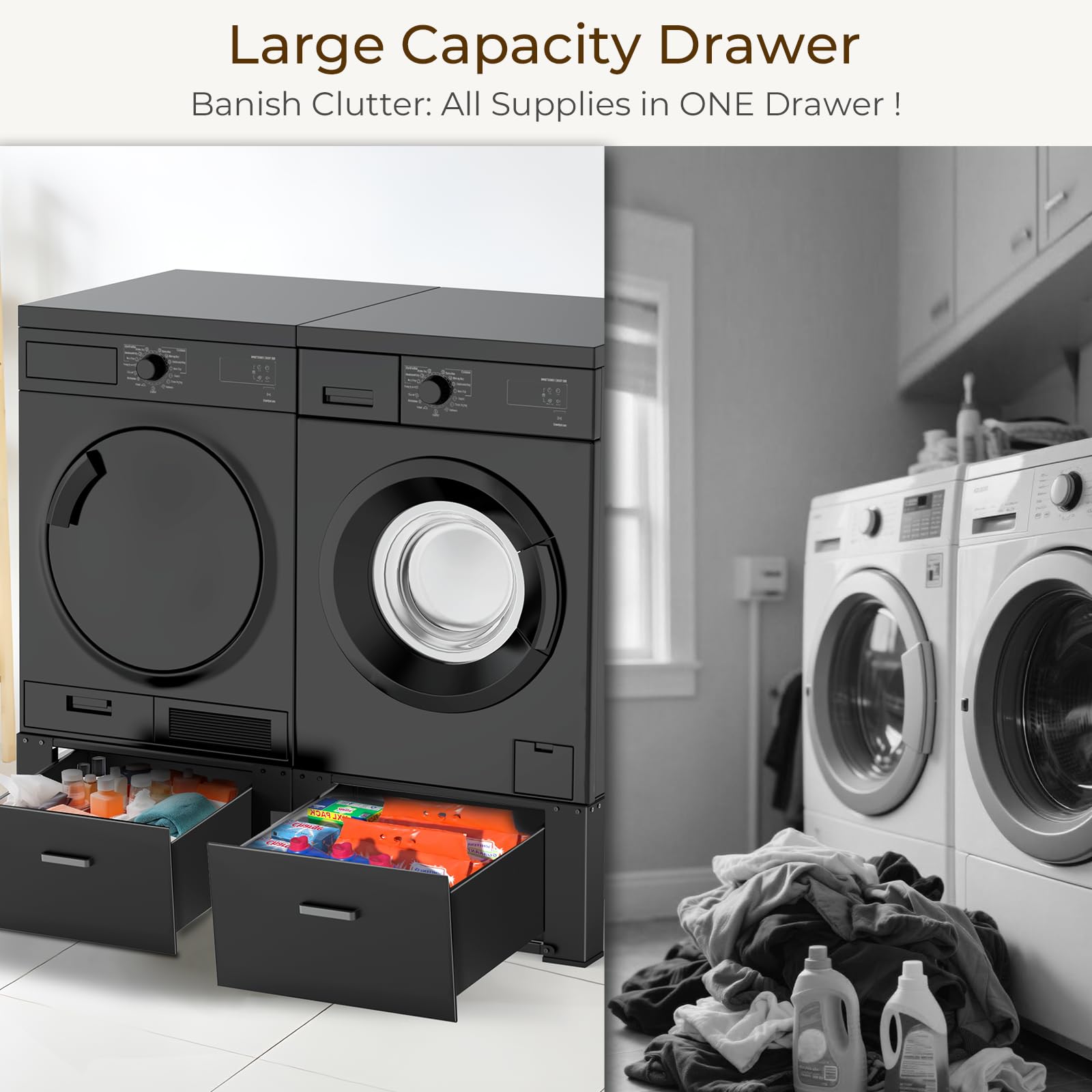 SKM Washer and Dryer Pedestals with Drawers, 2-Pack, 28 x 29 x 14 in, Black - Image 6