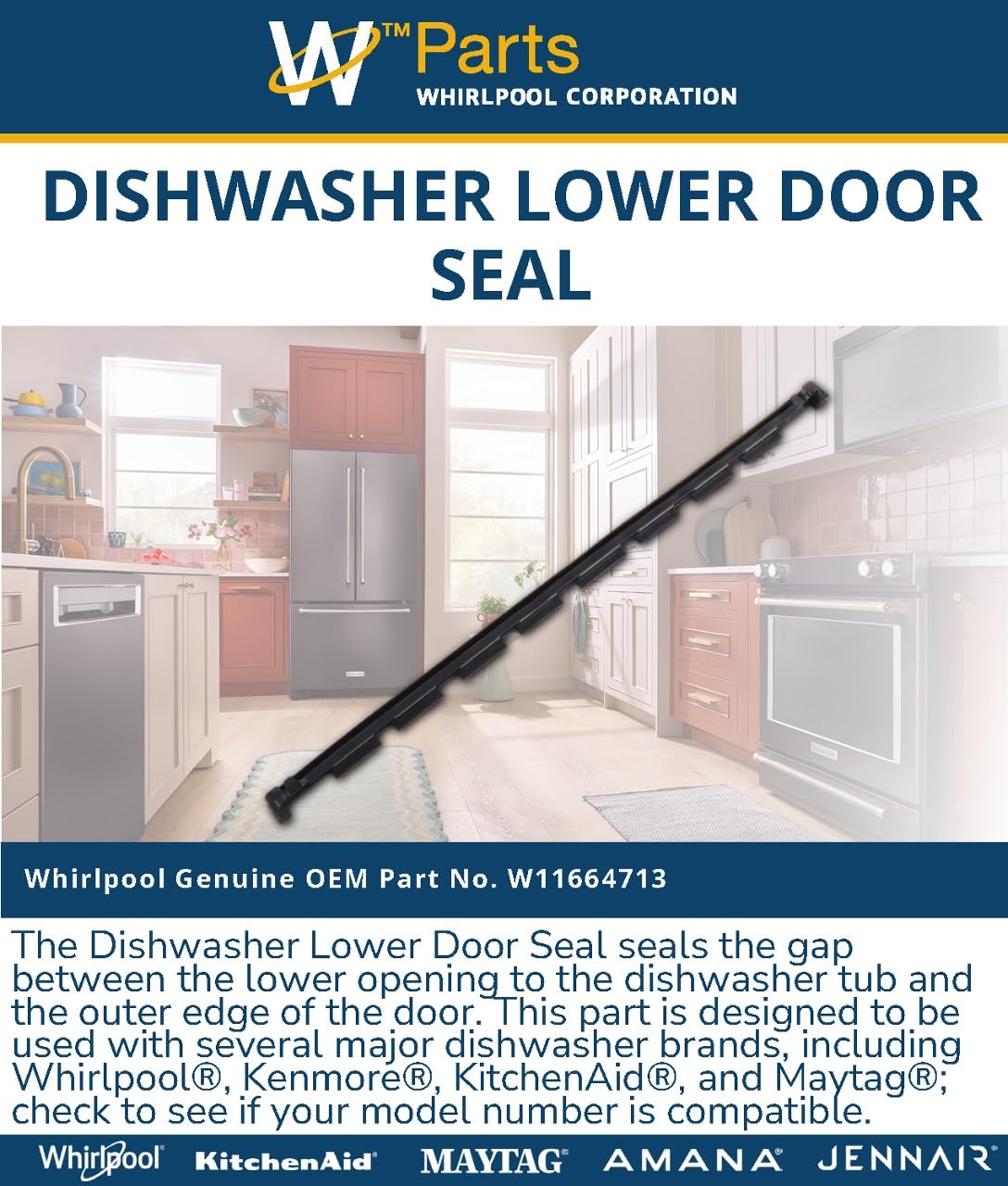 Whirlpool W11664713 Genuine OEM Dishwasher Lower Door Seal Replacement Part - Replaces W11484890, W11454757, W11561235, W11606677, W11163967, and W11563231 - Image 7