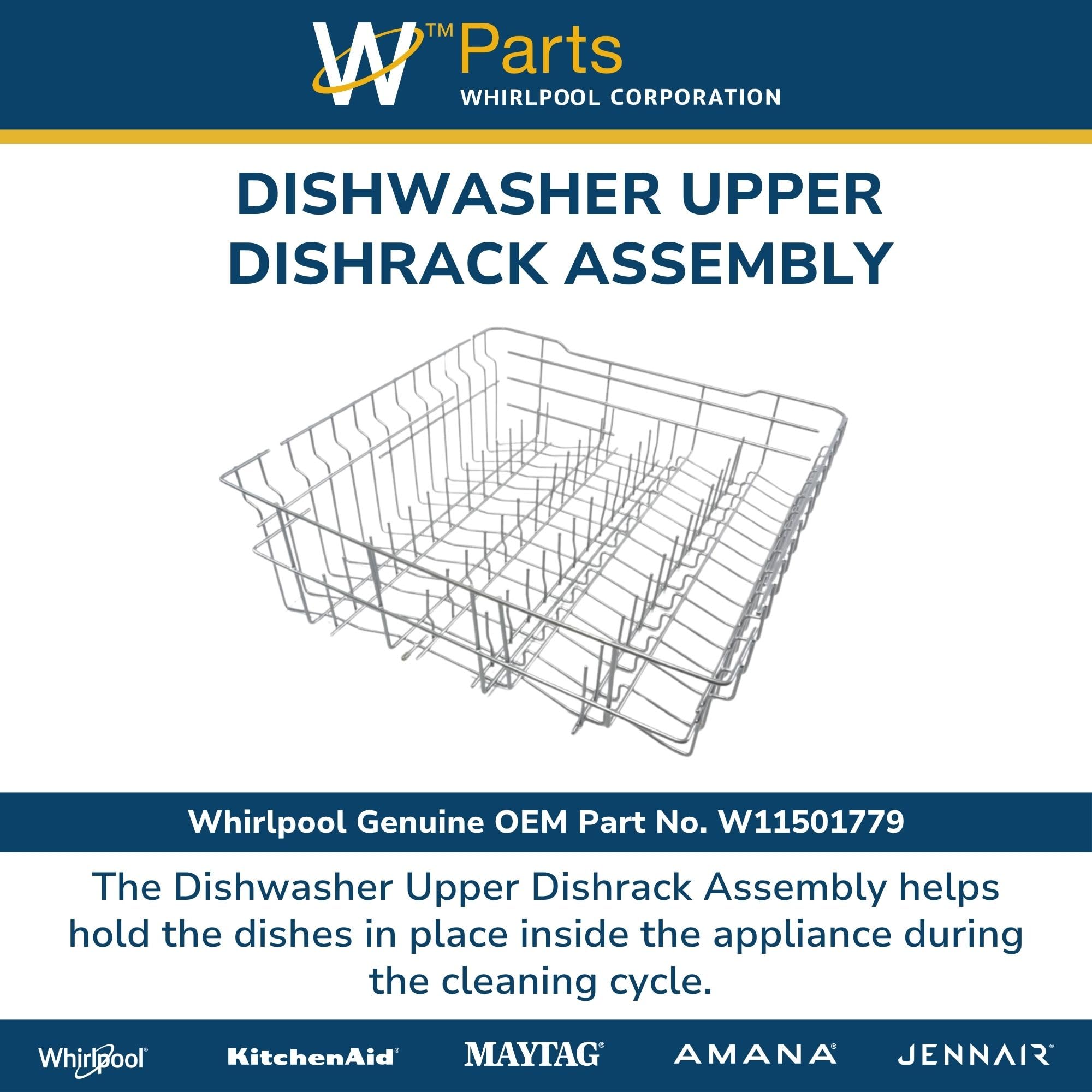 Whirlpool W11501779 Genuine OEM Dishwasher Upper Dishrack Assembly Replacement Part - Replaces W10599523, W10449113, W11188800, WPW10599523, WPW10449113, W10918525, and W10889618