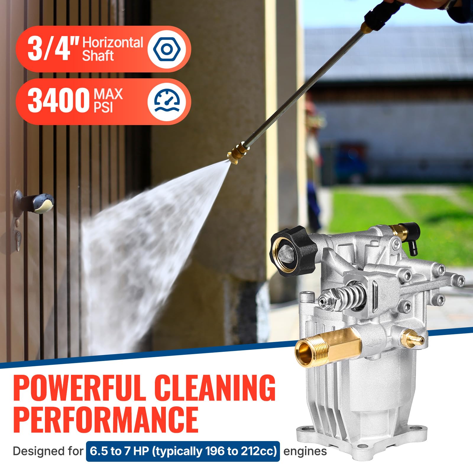 YAMATIC Horizontal 3/4" Shaft Pressure Washer Pump 3400 PSI 2.5 GPM - Image 6