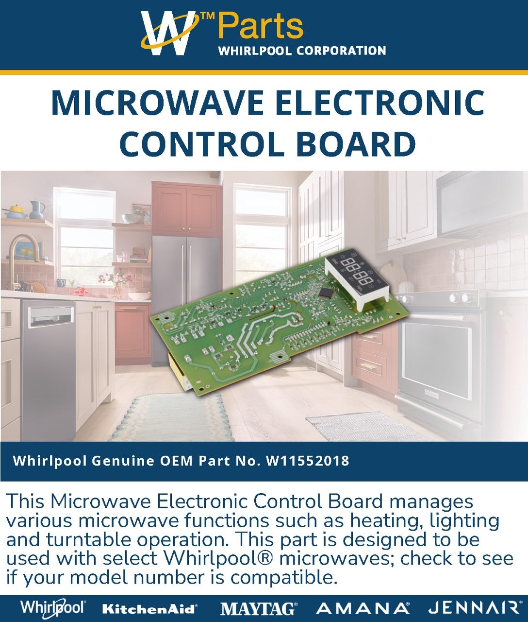Whirlpool W11552018 Genuine OEM Microwave Electronic Control Board Replacement Part - Replaces W10831030, W11106356, W10849829, W10886650, W10892389, and W11544451 - Image 6