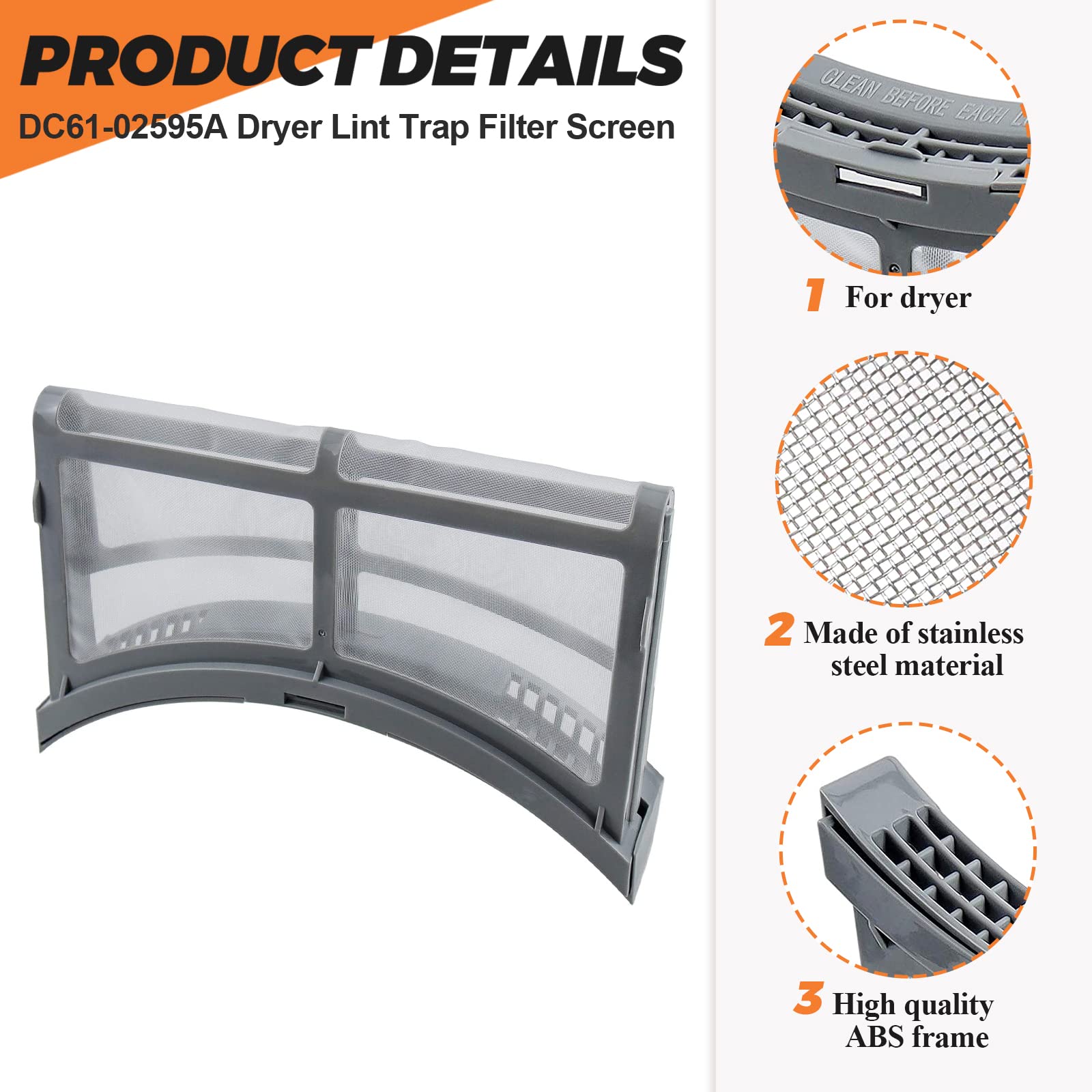 ăđŽđŹđŽđ˛ đđ˝đ´đżđŽđąđ˛ăDC61-02595A Dryer Lint Filter Case Screen Replacement for samsung Lint Screen - Positively reviewed for sturdiness with UPGRADED STAINLESS STEEL METAL and ABS +15%Carbon fibre - Image 3