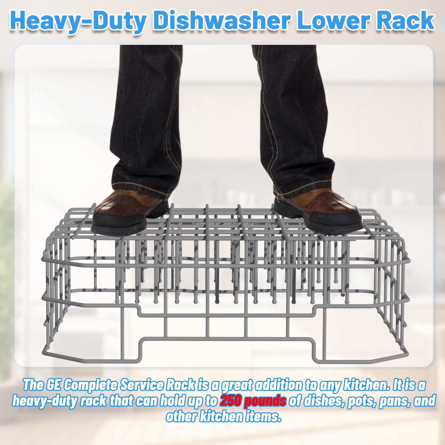 WD28X26099 Dishwasher Lower Rack Replacement for GE Dishwasher Bottom Rack WD28X26099 Bottom Dishrack for GE Dishwasher Parts Rack GDF510PSM0SS GDT535PSM0SS With Silverware Basket And Roller Kit - Image 4