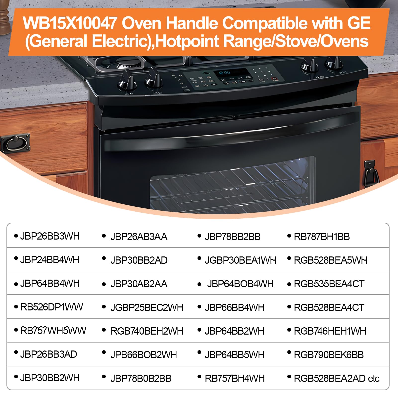 Upgraded WB15X10047 Oven Handle Replacement Compatible with GE Hotpoint Oven Door Handle Replacement(blk) General Electric Range Oven Handle JBP78BB2BB, JBP66BB4WH, JBP26BB3WH, JBP24BB4WH with Screws