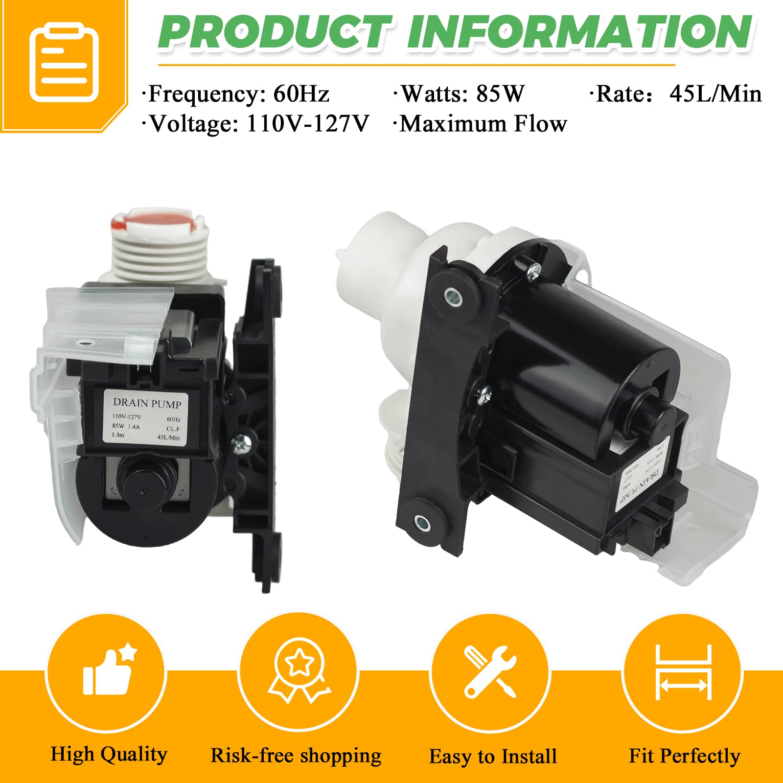 137221600 134051200 137151800 Washer Drain Pump by Techecook (365-DAYS WARRANTY) - Fit for Kenmore Frigidaire Washing Machine - Replacement Part 137108100 134740800 AP5684706 134740500 PS7783938