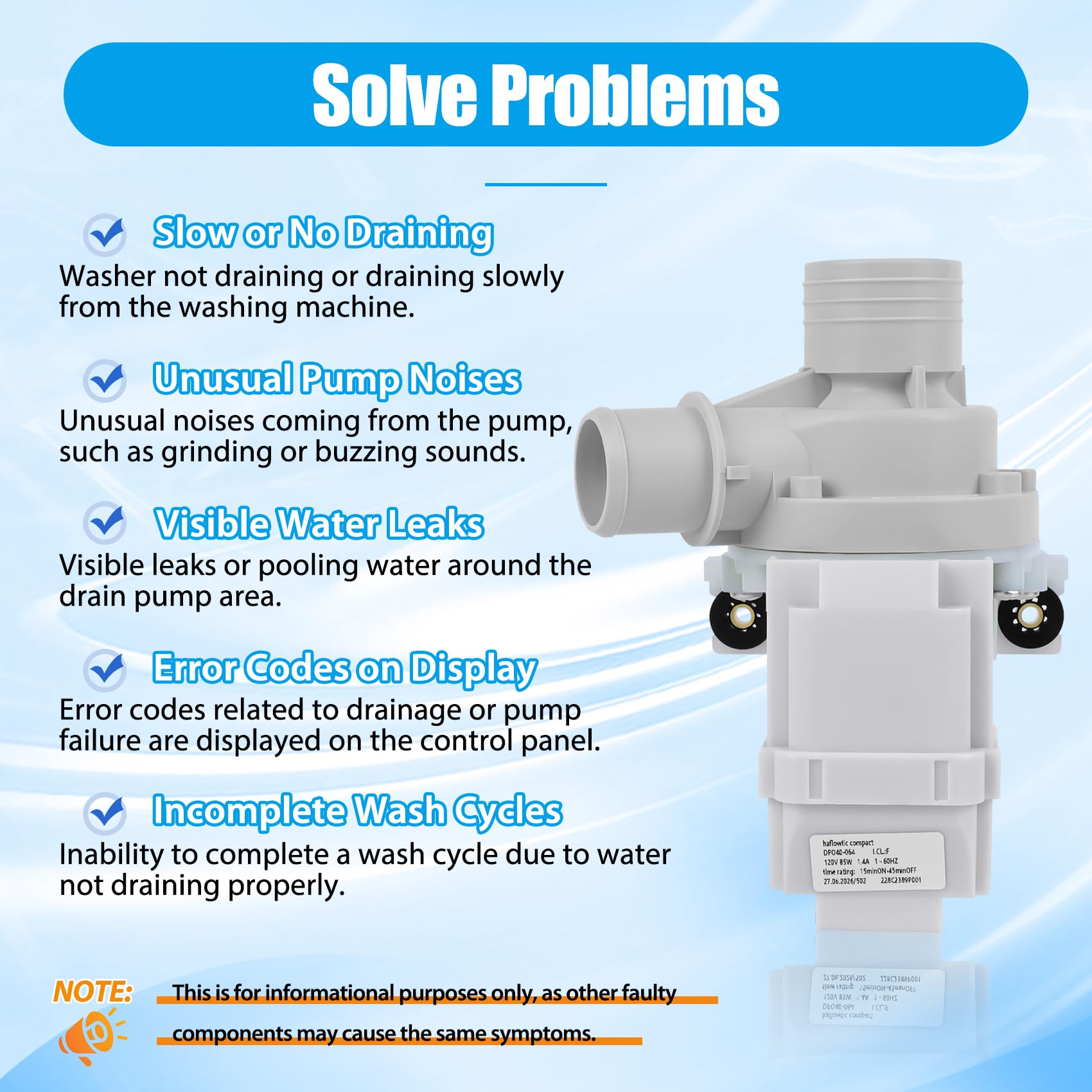 WH23X10040 DP040-064 Washer Drain Pump Compatible with GE Kenmore Washers, 228C2389P001 PS3501453 AP5306354 Washer Drain Pump Replacement Parts for GE GUD27ESSM1WW GUD27ESSJ1WW GUD27GSSM2WW - Image 3