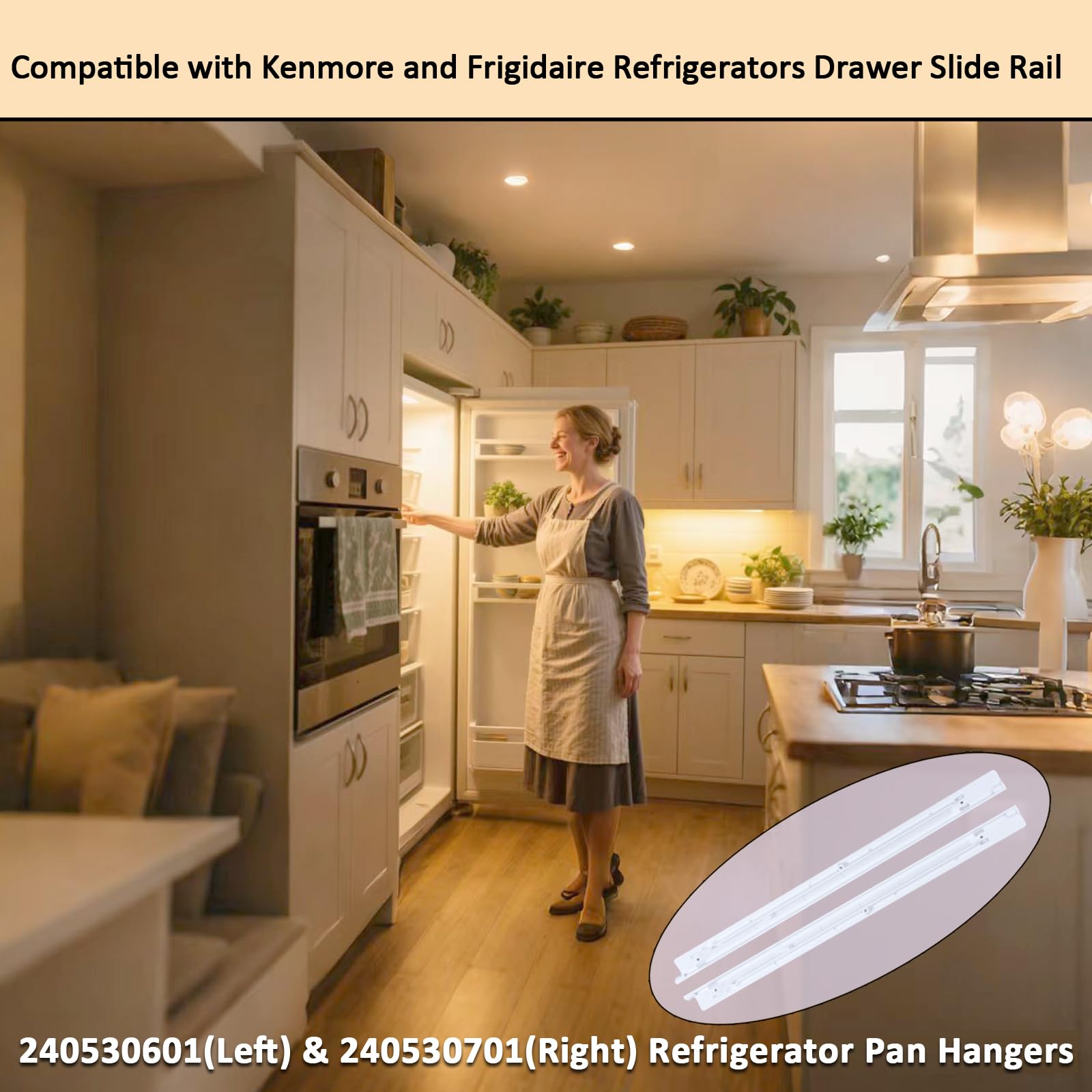 Upgrade 240530601(Left) & 240530701(Right) Refrigerator Drawer Slide Rail Replacement, Pan Hangers Slide Only Compatible with Ken-more and Frigidaire Refrigerator, Replace Part for 240460401 240460501 - Image 5