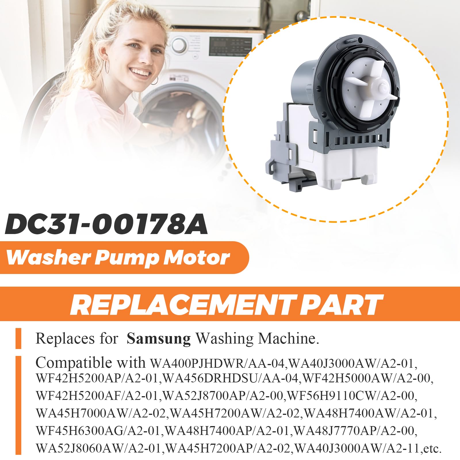 OEM DC31-00178A PX3516-01 Washer Drain Pump Upgrade Fit for SAMSUNG Washer, Replaces DC31-00187A DC97-19289F DC31-00178D B35-3a DC97-20621A PX3516-01, 5 YEARS WARRANTY by Beaquicy - Image 7