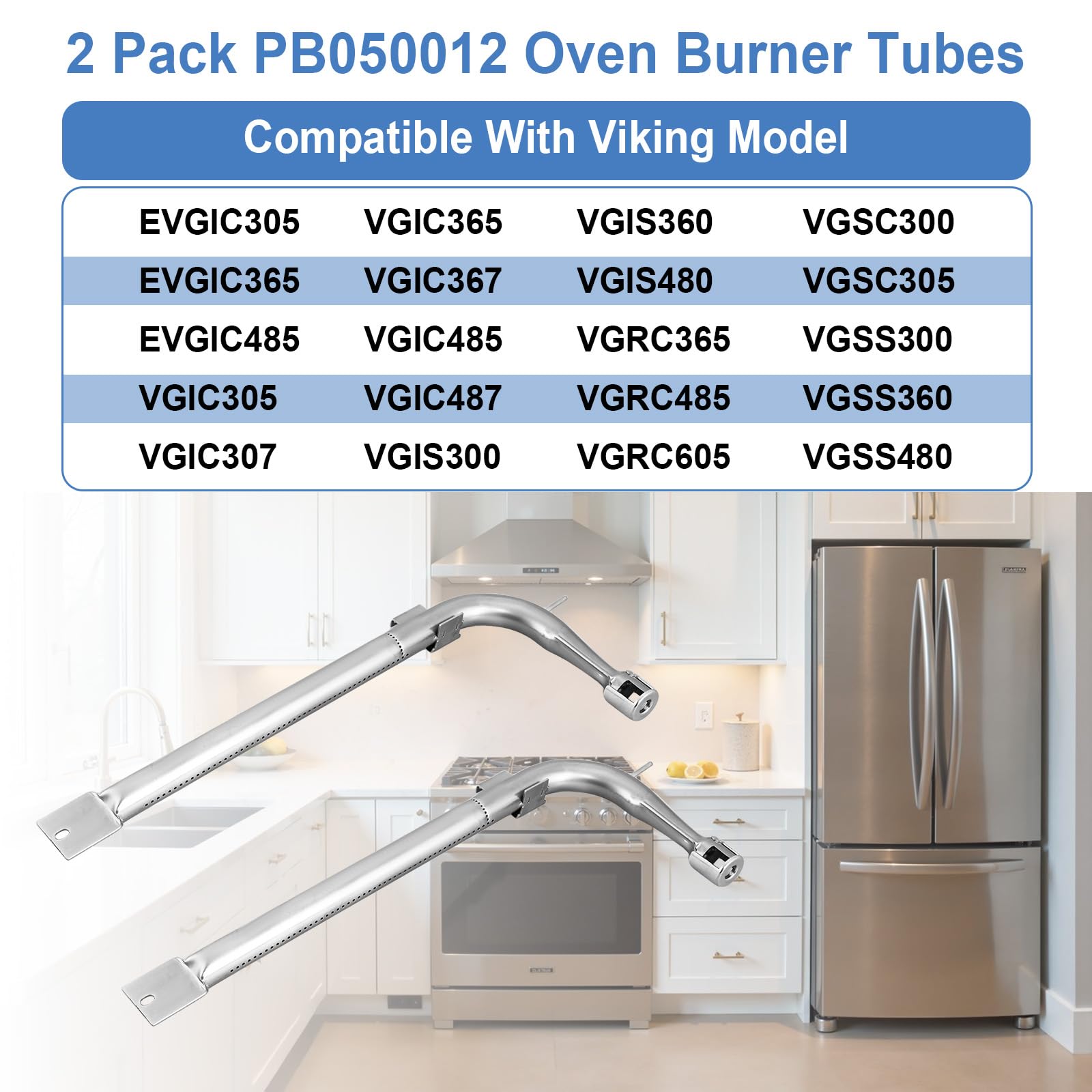 2 Pack PB050012 Oven Burner Tubes, Stainless Steel Oven Replacement Tube, Compatible With Viking Gas Burnner Models EVGIC305, EVGIC365, EVGIC485, VGIC305, Replace PB050009, AP5315675, 811319 - Image 3