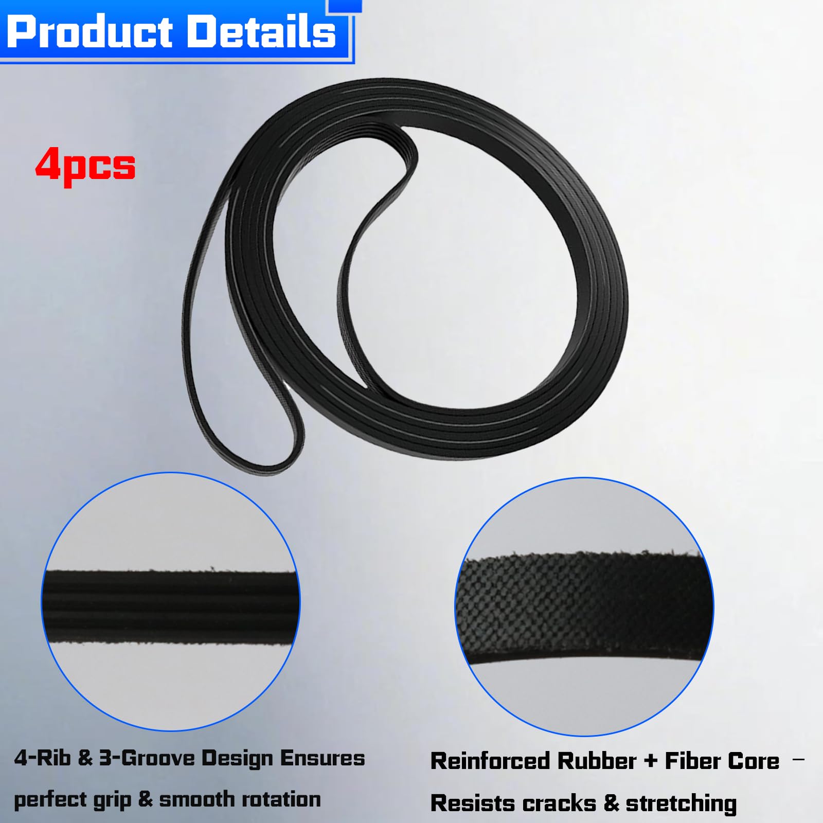 4 Packs WE12M29 Dryer Belt Compatible with GE Dryer